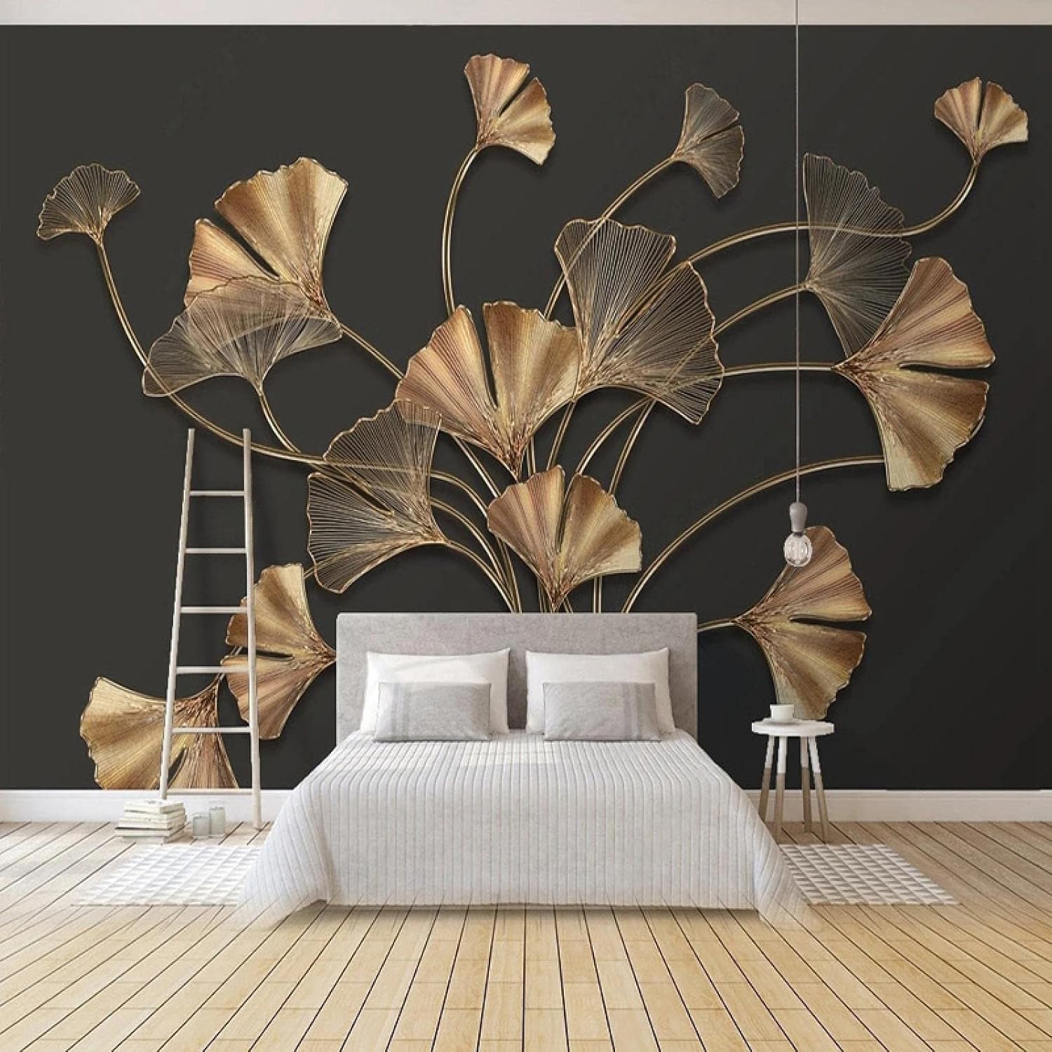 Golden Leaves 3D Wall Murals, Modern Luxury Mural Art Peel and Stick Wallpaper Removable Wall Stickers for Living Room Bedroom Wall Decor,59"Wx40"H