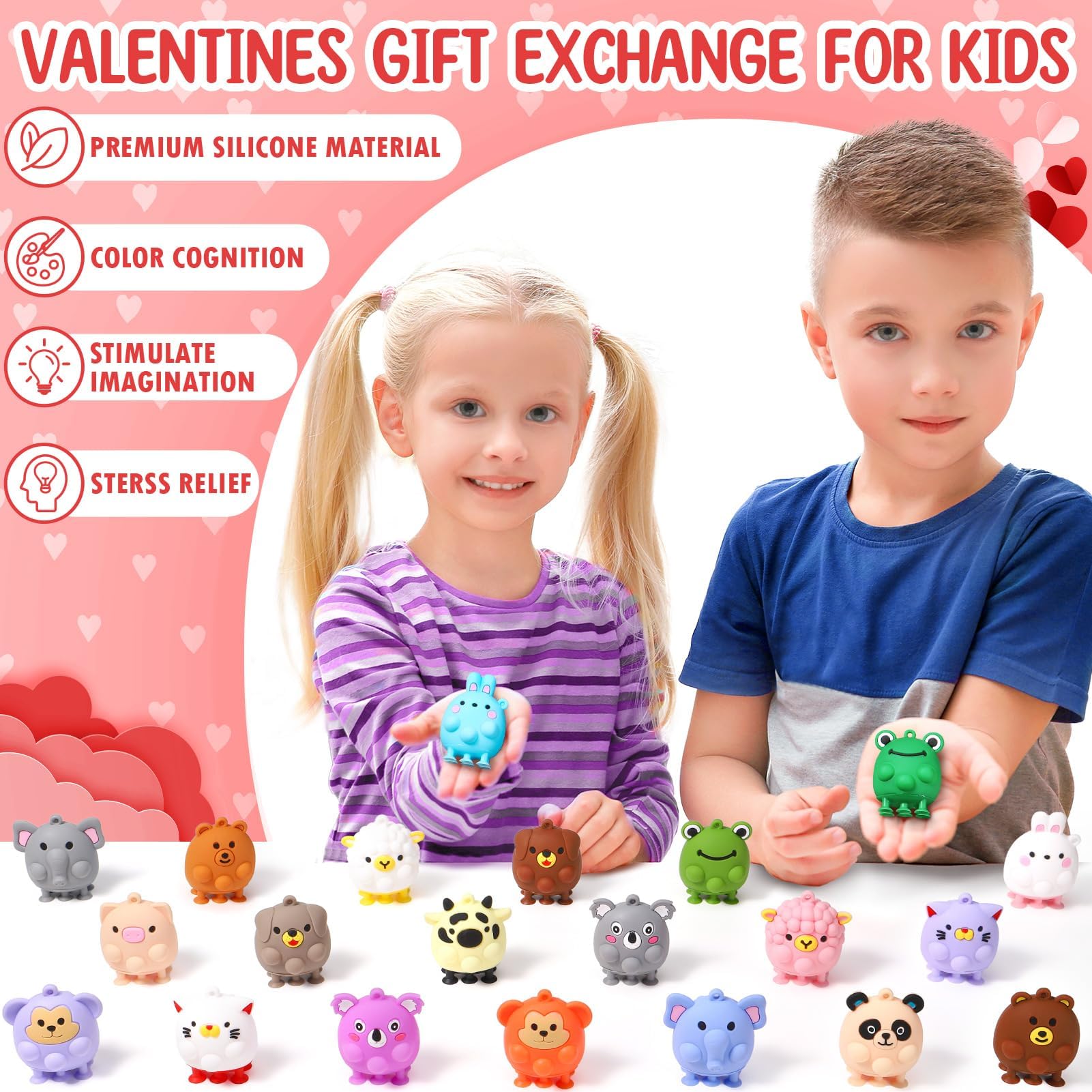 unitedessentialgoods Valentines Gifts for Kids - 24 Pack 3D Animal Suction Toy Fidget Pop Toy with Gift Cards for Kid Boys Girls, Party Favors School Classroom Gifts Exchange Goodie Bags Valentines Basket Stuffer 2