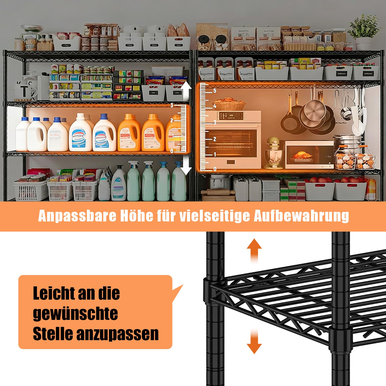 KZOBYD Standregal mit höhenverstellbaren Regel (Schwarz, 115 x 45 x 160 cm)