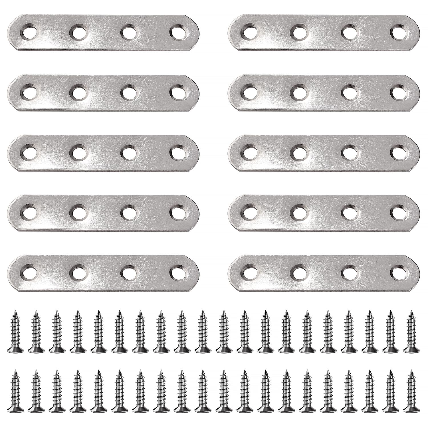 VooGenzek 10 PCS 76x16x2 mm Flat Straight Brace Bracket, Stainless Steel Flat Plate Brackets, Mending Joining Plates, Repair Straight Brace Flat Corner, with 40 PCS Screws, for Furniture Wood โ image 1