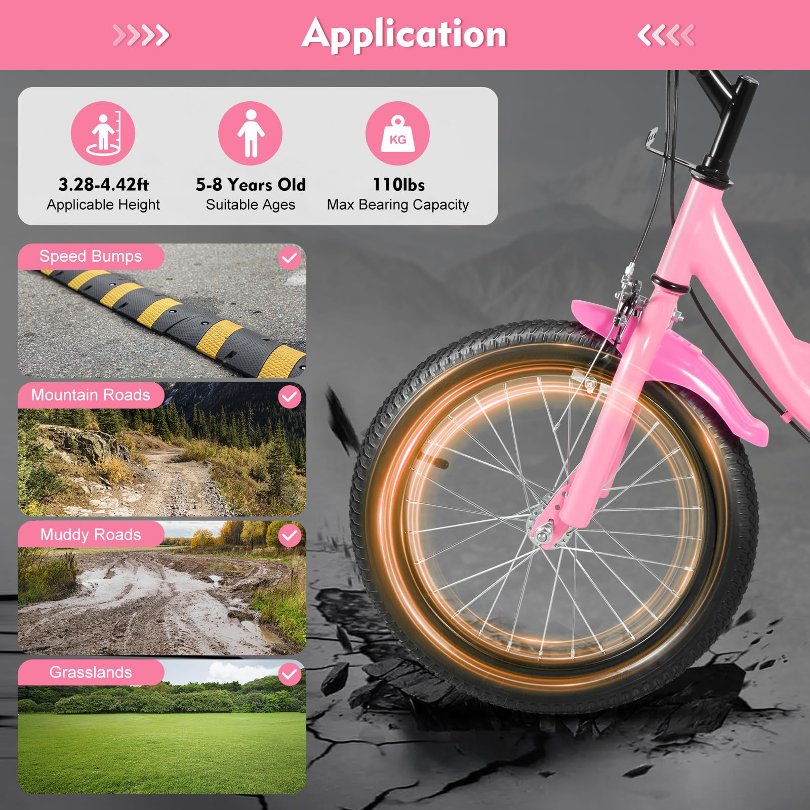 Vélo pour enfant 16 pouces roues stabilisatrices freins doubles - Vélo léger fille garçon - Rose
