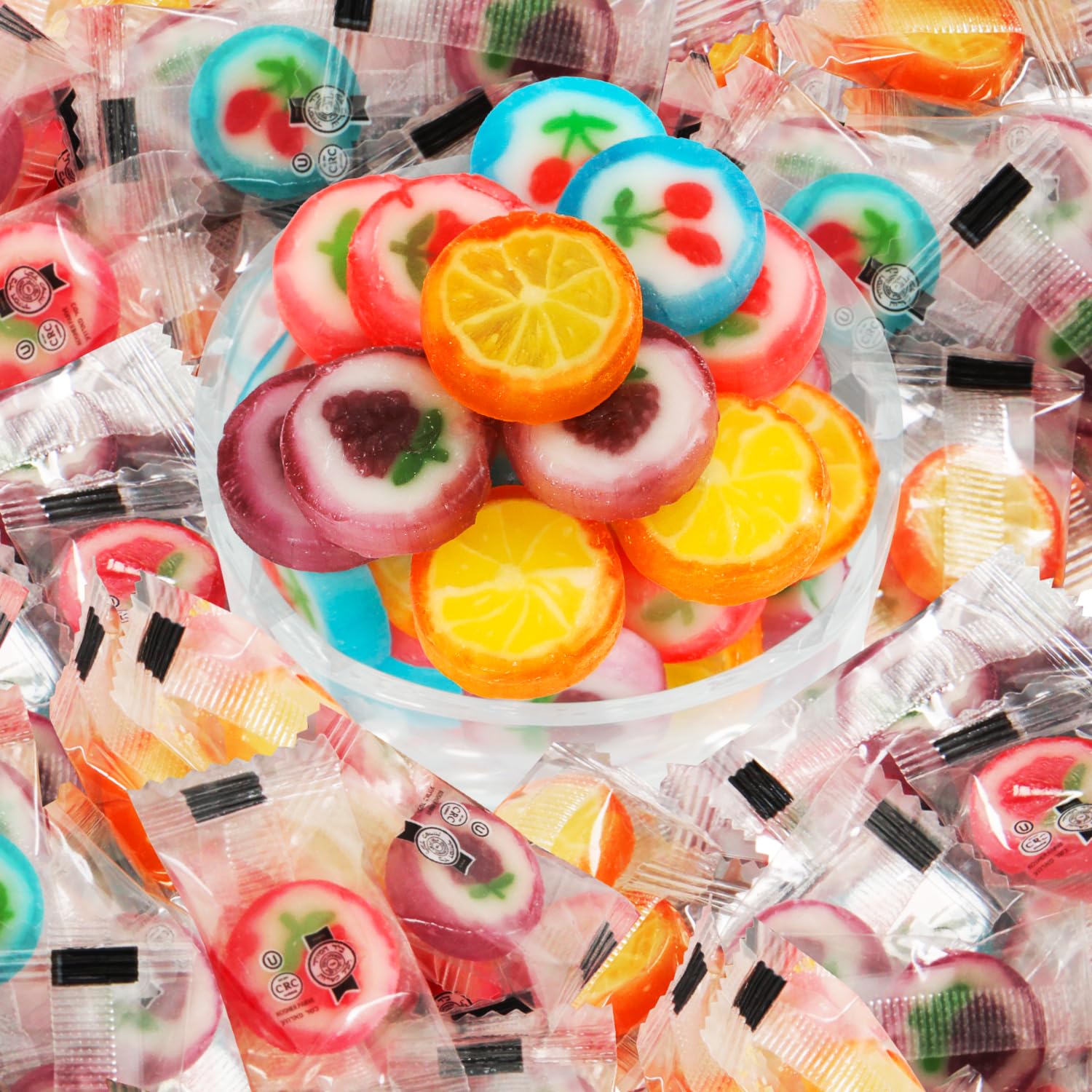 Fruit Slices Candy Individually Wrapped - Fruit Melody Hard Candy Assortment in Bulk Variety Fruity Flavors - Great for Office, Reception, Buffet, Gluten Free, Kosher - 10 Oz
