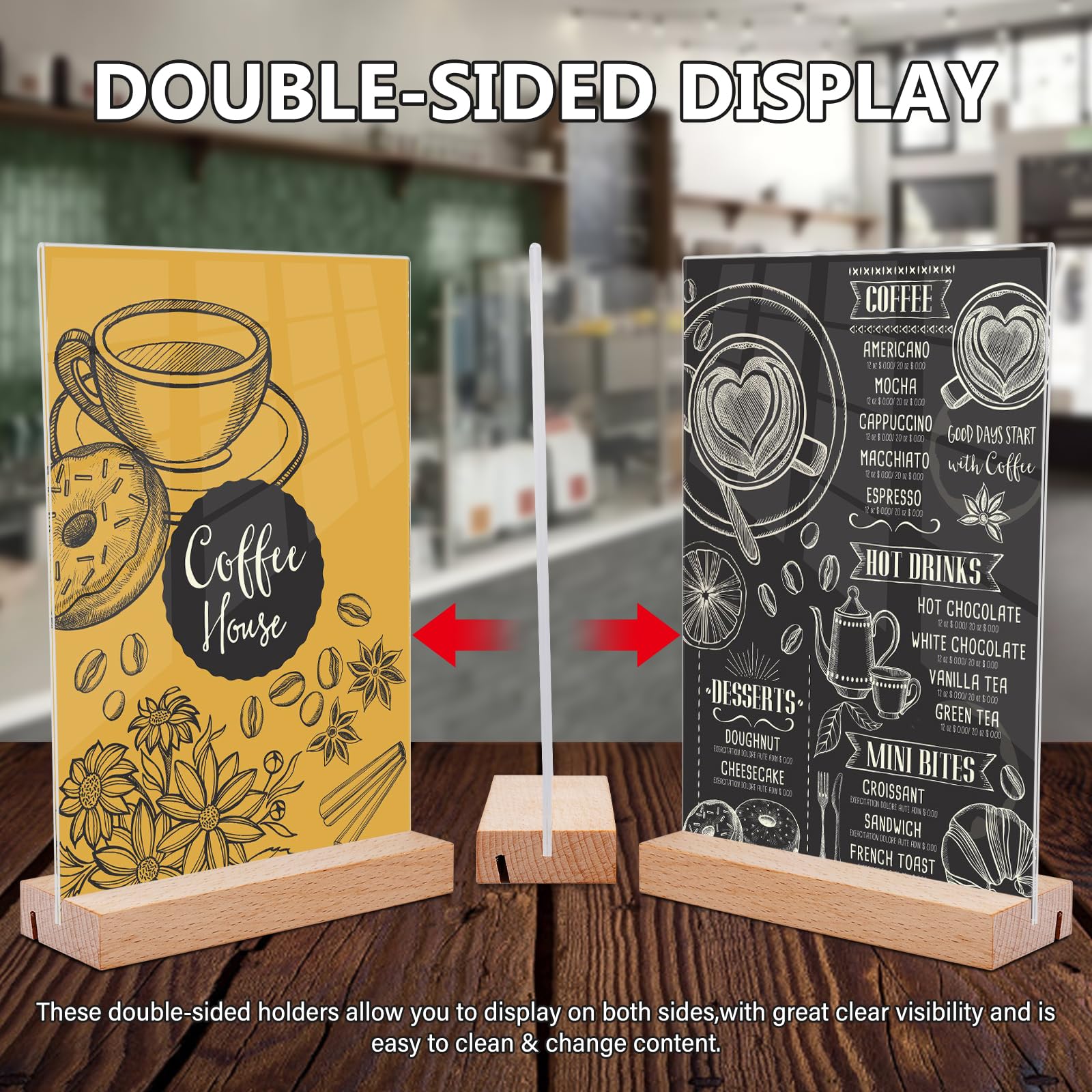 PORFOYO: 6 Stück A4 Tischaufsteller, Acryl Ständer, T-Form Hochformat, Glasklar für Restaurant Menü Cafés Fotos Poster