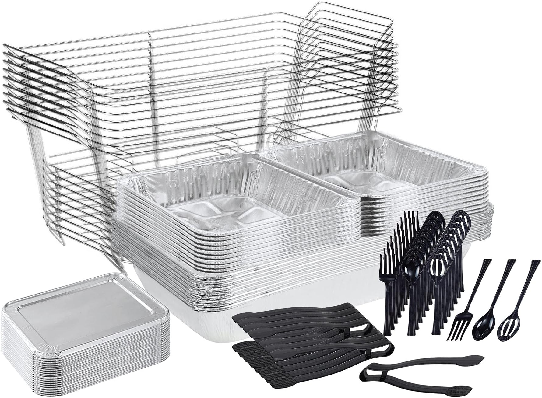TigerChef 0026-CATERSET Catering Set Serving Dishes for Parties Includes Chafer Pans Set and Disposable Serving Utensils, Spoons and Tongs for Parties and Events Birthday, Holidays, picnics, Wedding