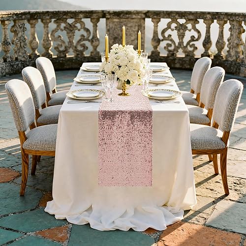 Miniatura 5 de Camino de mesa de lentejuelas de 72 pulgadas de largo, camino de mesa navideño con purpurina para fiesta, boda, bebé nupcial, 2 piezas, oro rosa