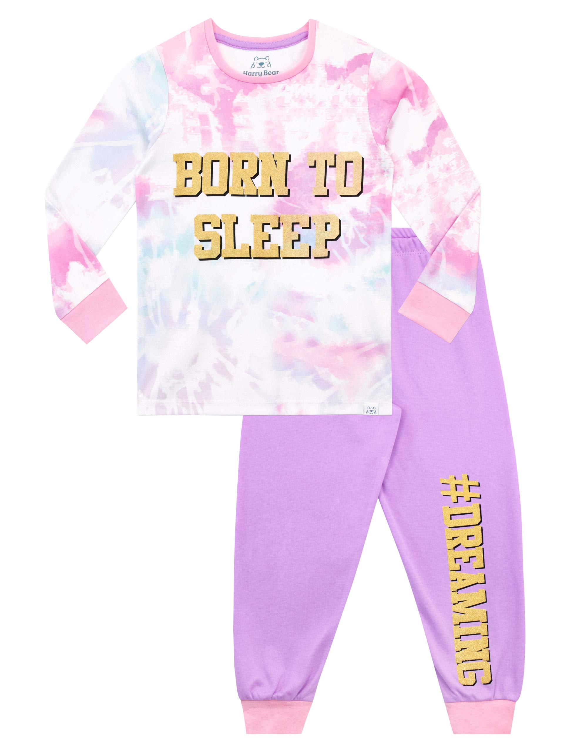 Harry Bear Born To Sleep Tie Dye Pyjamas - Purple - Girls 10-11 Years