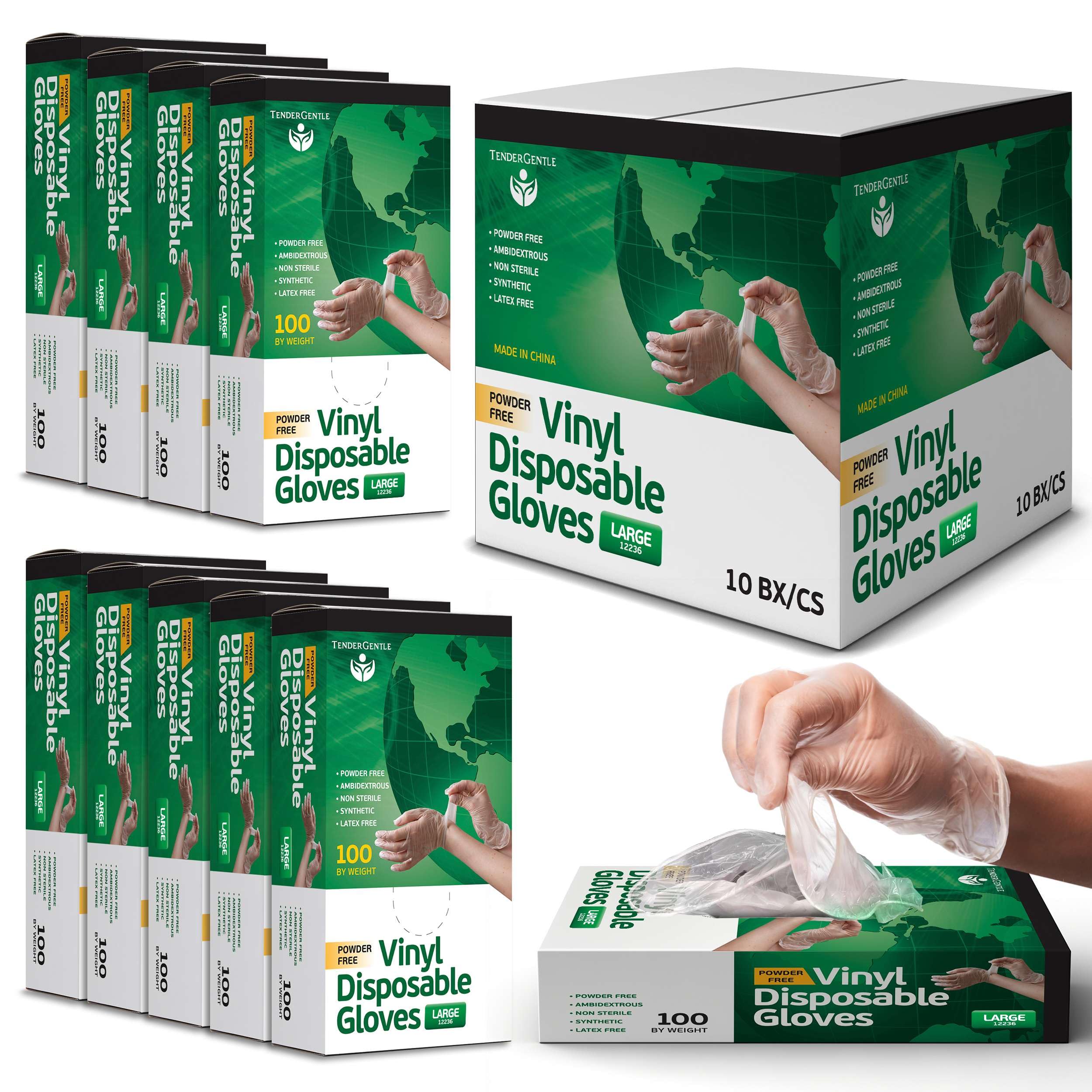 TenderGentle Vinyl Disposable Gloves - Clear Plastic Food Safe Gloves for Cooking, Cleaning - Powder and Latex Free