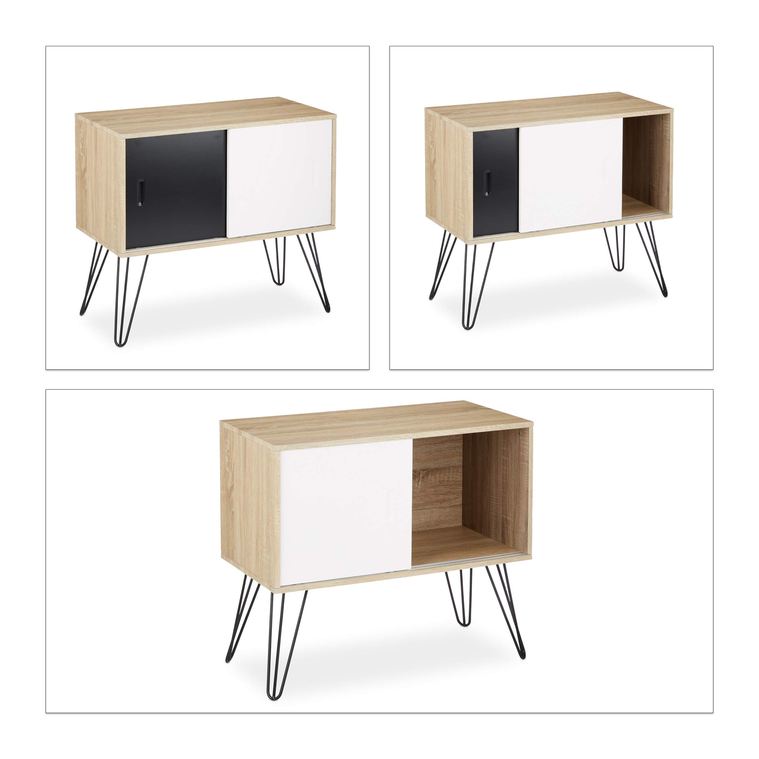 Relaxdays Credenza Retrò, Design Anni'60, in Legno e Metallo, Stile Scandinavo, HxLxP: 70x80x40 cm, Bianco/Nero/Beige
