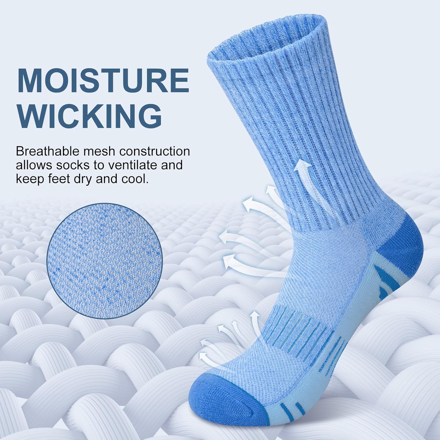 YSense 6 Pairs Crew Athletic Socks for Women, Hiking Running Cushioned Womens Compression Calf Socks for Gym Workout Sports - Image 5