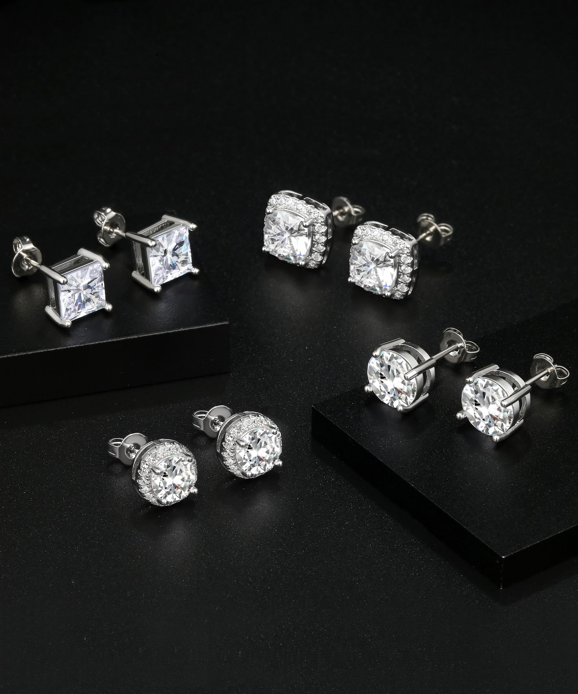 Cubic Zirconia Stud Earrings for Women Mens Earrings Hypoallergenic Square CZ Studs Set