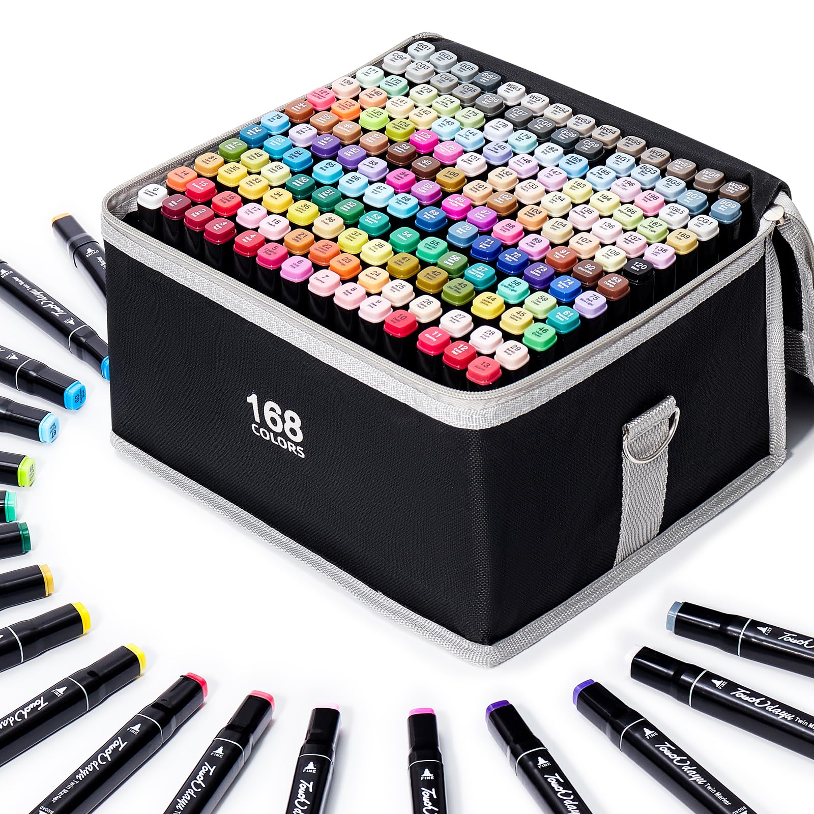 168 Colors Alcohol Markers - Dual Tip Permanent Art Markers Set for Coloring Drawing Painting, Fine and Chisel Tip Alcohol Based Pens with Carrying Case for Adult Artists