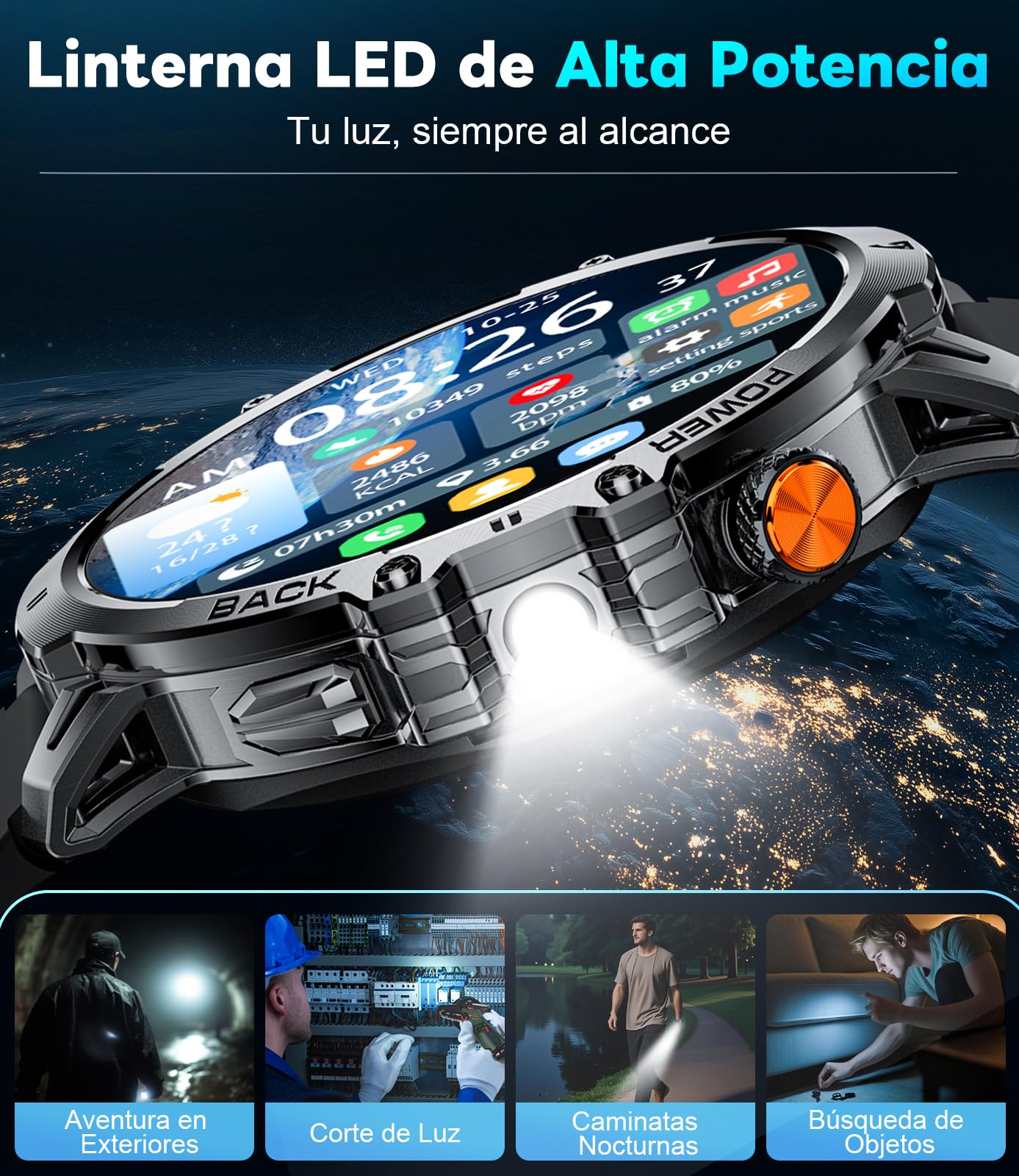 Reloj Inteligente Hombre con 1000mAh Batería,1.85" Smartwatch Hombre con Llamadas/LED Linterna,110+ Modos Deportivos,IP68 Impermeable/Pulsómetro/Sueño,Pulsera Actividad Android iOS Negro Grafito