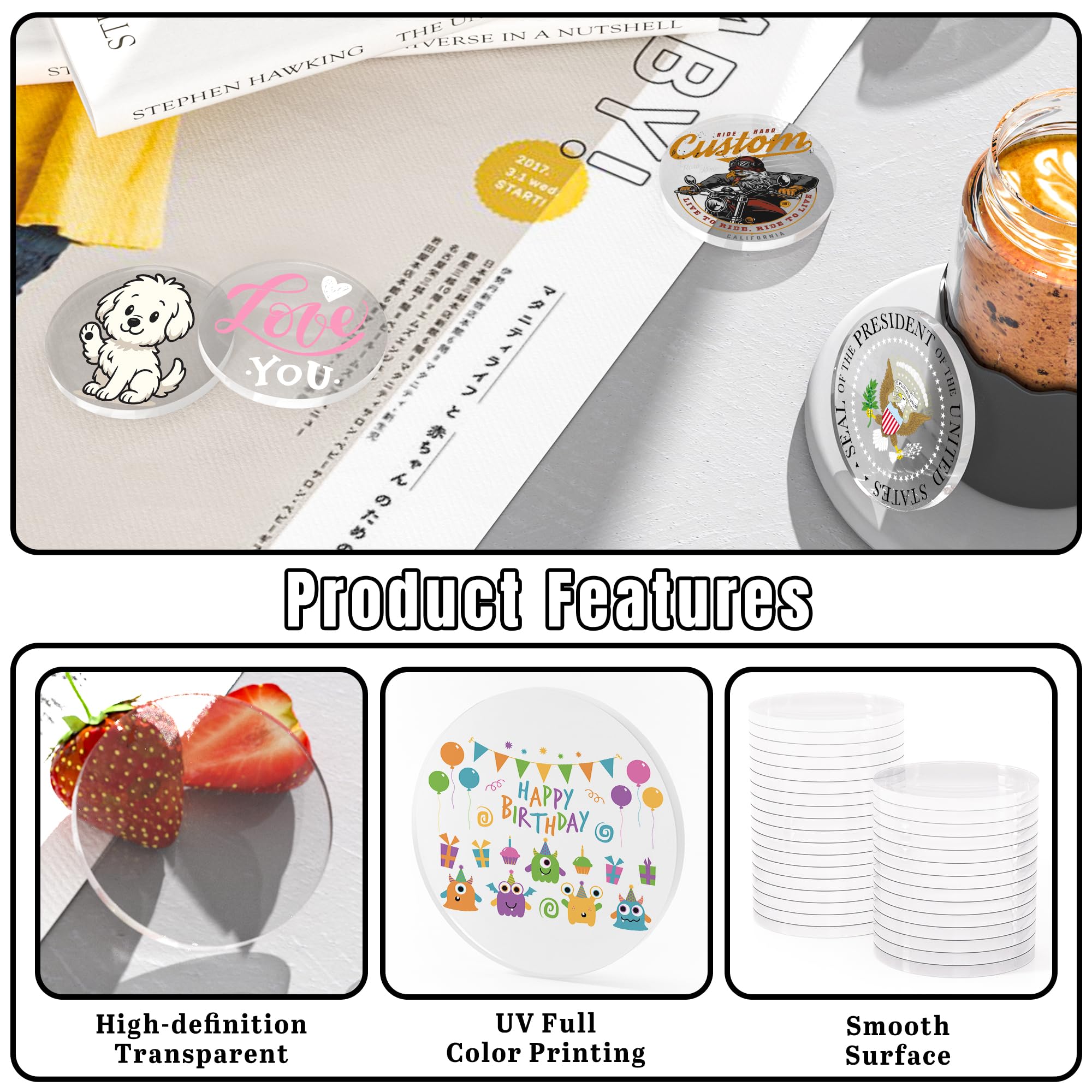 30-1000 Gettoni da Poker in Acrilico Personalizzati, Gettoni per Drink Personalizzati con il Tuo Logo, Immagine e Testo, Stampa a Colori Completa su Entrambi i Lati, Gettoni Personalizzati per Bar