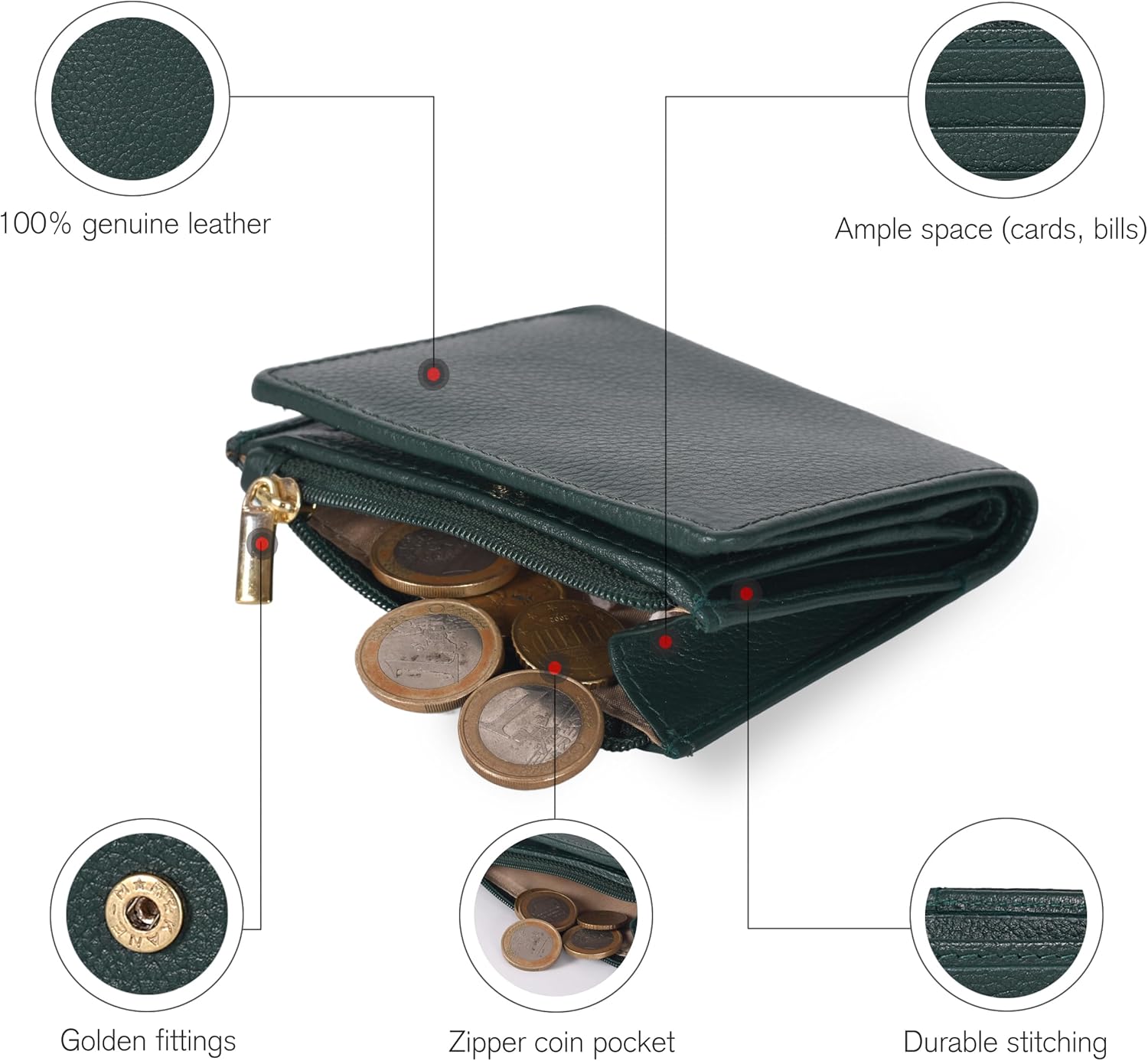 Oak Leathers Wallet For Women Full Grain Leather - Small RFID Coin Purse Credit Card & ID Holder for Ladies,Bifold Wallets for Teenager | Small, RFID, Coin Purse, for Ladies, for Teenager - Image 3