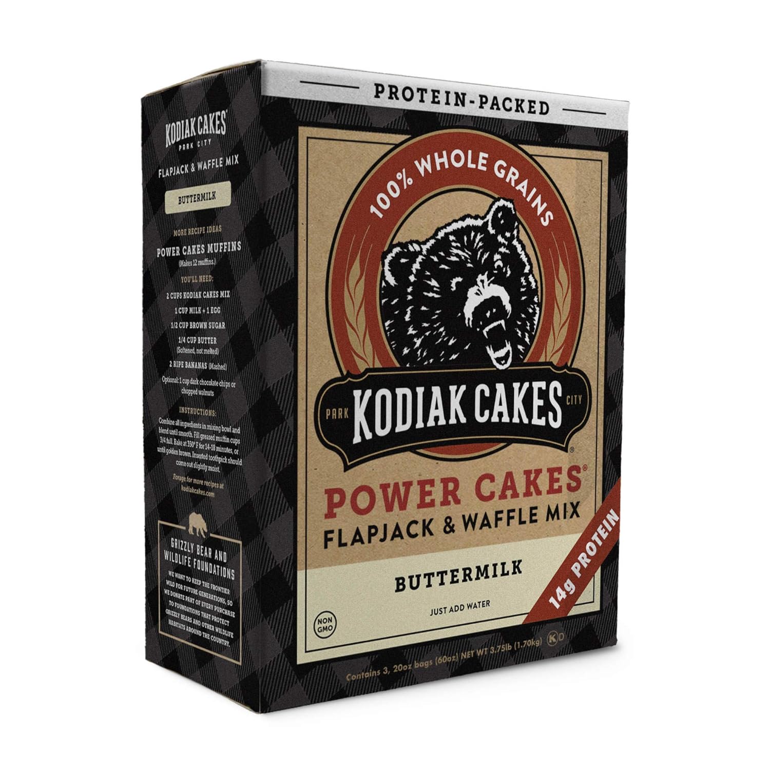 Kodiak, Power Cakes Buttermilk Flapjack & Waffle Mix, 20 oz per count, 3 Count