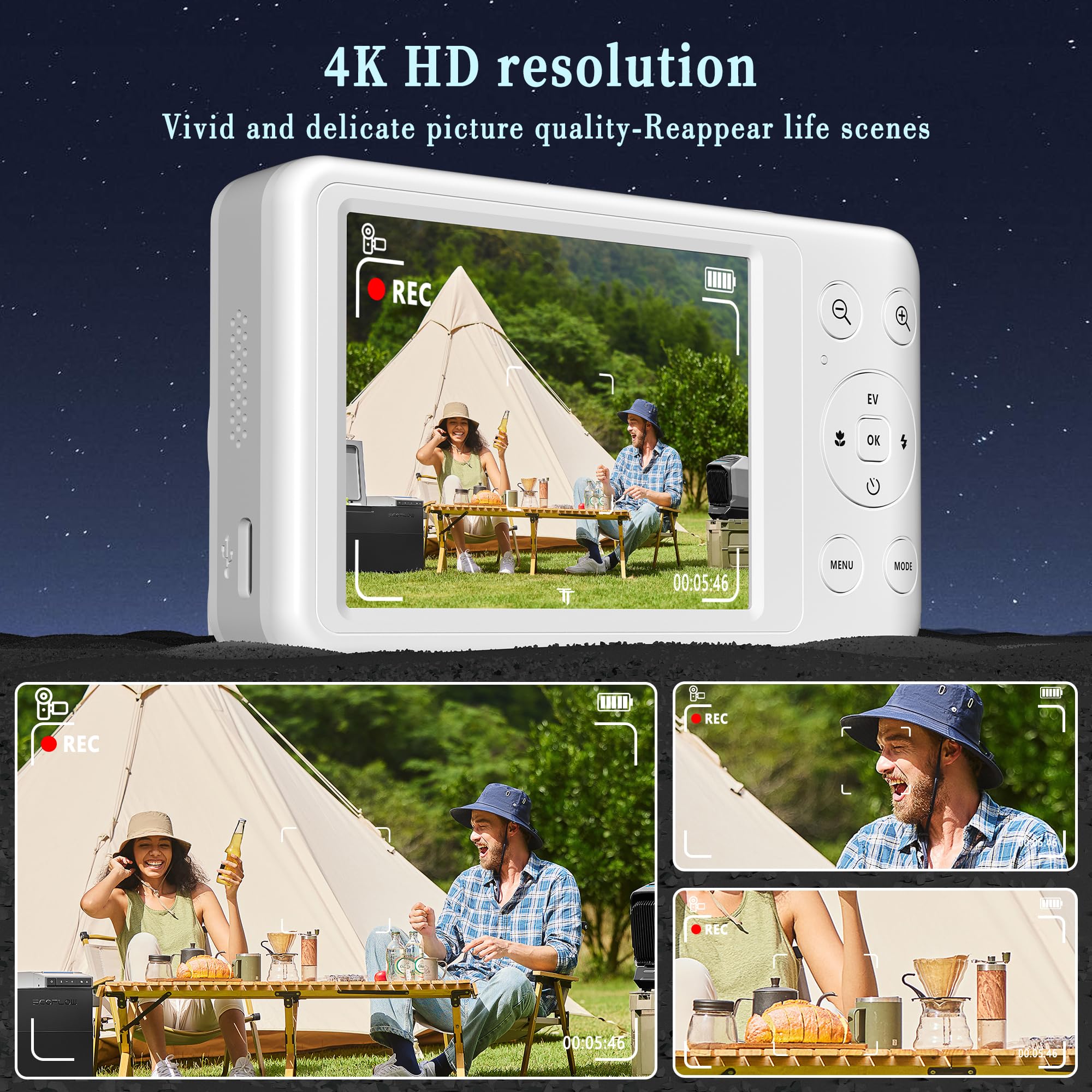 Fotocamera digitale 4K 64MP: fotocamera compatta portatile con zoom ottico 12x, autofocus e anti-shake tascabile, per viaggi, adolescenti, studenti, adulti, scheda da 64 GB inclusa