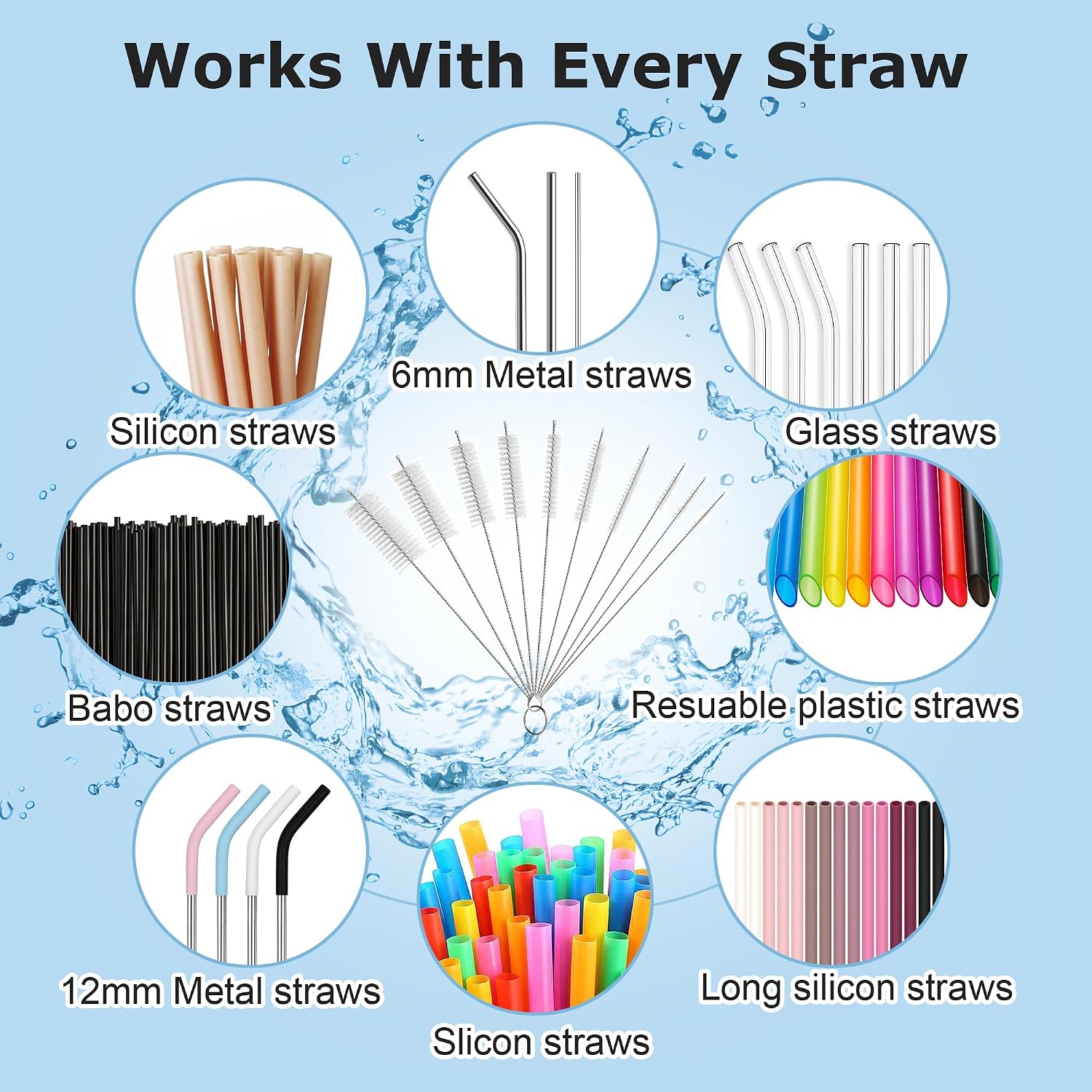 SIMPOR Bottle Cleaning Brush Set - 11Pcs Long Handle Straw Cleaner for Water Bottle, Reusable Pipe Cleaning Brush for Sippy Cup, Drinking Straw, Narrow Neck Bottles, Kettle Spout, Pipes, Tubes
