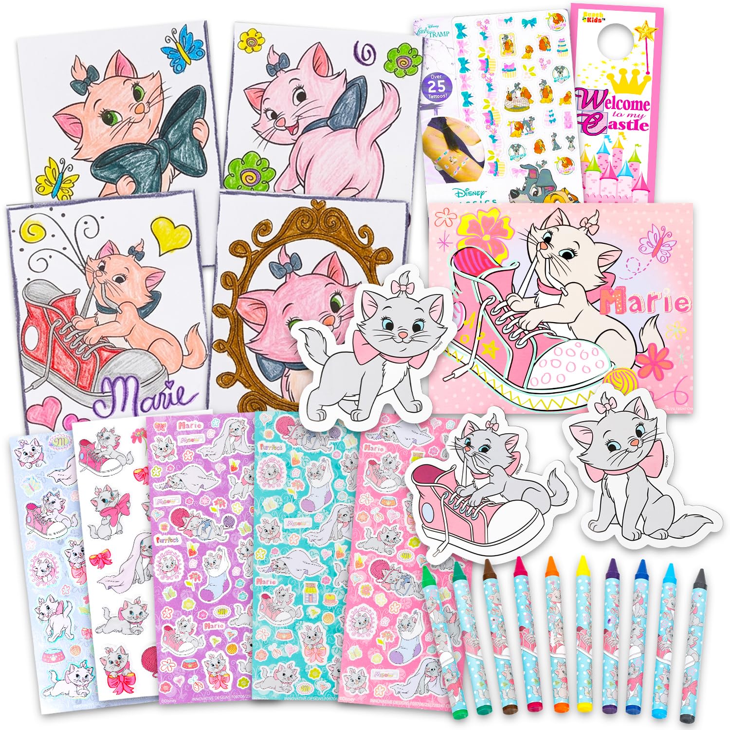 Disney Aristocats Malaktivitätsset – Paket mit Marie Malvorlagen, Markern, Aufklebern, mehr für Kinder, Kleinkinder, Mädchen | Marie Aristocats Kunst- und Bastelset