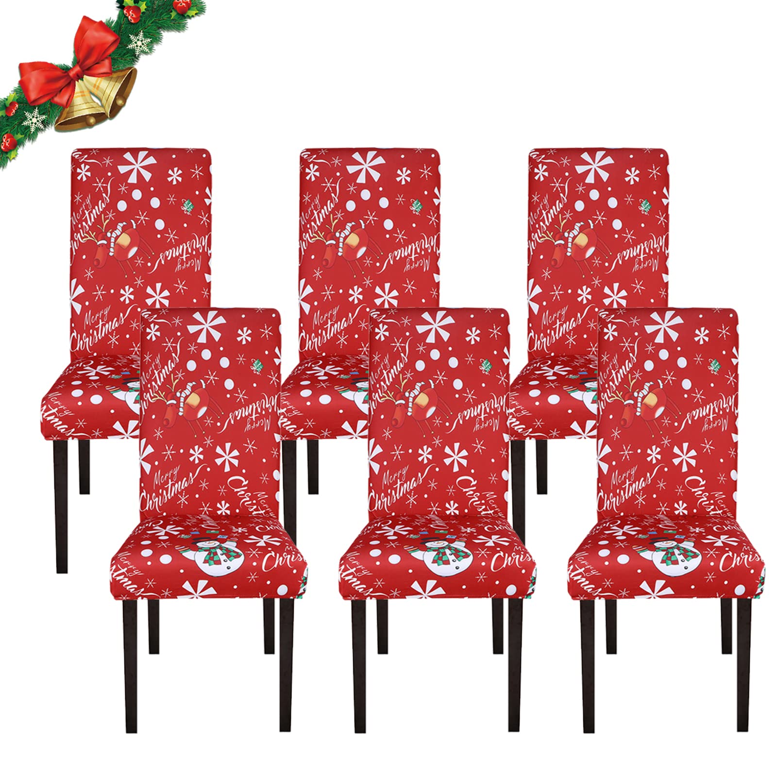 Jaotto Coprisedie Natalizie 6 Pezzi Coprisedia Elasticizzati con Schienale Fodere Coprisedie Universale per Sala da Pranzo Cucina Natale Coprisedia Lavabile Coperture per Sedie,Pupazzo di Neve