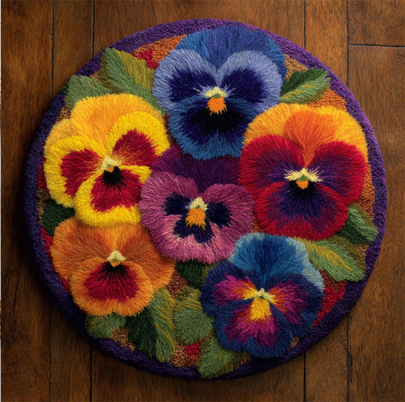 Kitquiver Flowers Latch Hook Kit Colorful Pansies DIY Rug Making Craft Kits with Yarn & Canvas and Crochet Needle Embroidery Decoration 50x50cm