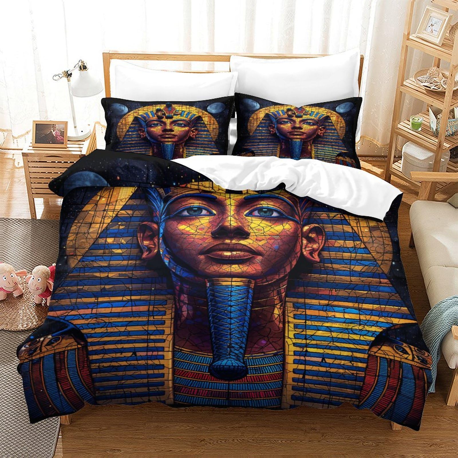 Housse de couette pharaon égyptien 140x200 cm avec taies