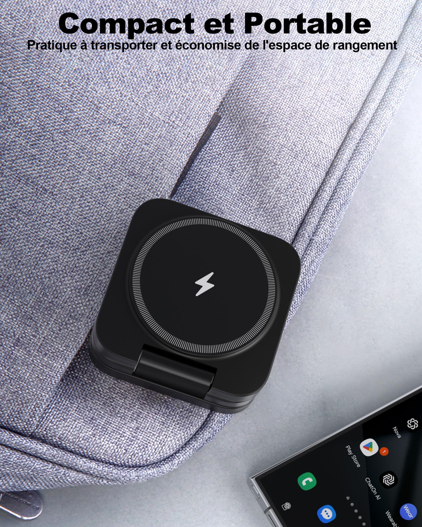 KU XIU Chargeur Induction pour Samsung, Magnétique Pliable Chargeur sans Fil pour Galaxy S25 Ultra S24 S23 S22 Note Z Fold Flip, Chargeur 3 en 1 pour Galaxy Watch Ultra 7 6 5 4, pour Galaxy Buds