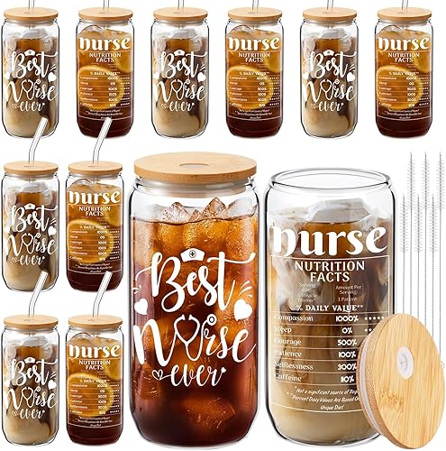 Miniatura 1 de Tarro de vidrio de 16 onzas con tapas y pajitas, cepillo de limpieza, regalo de lactancia para mujeres, cumpleaños, Navidad, enfermera, practicante,