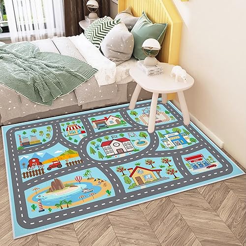 Miniatura 9 de Alfombra de juego para niños, Carprt para sala de juegos y aula, alfombra de área educativa con respaldo antideslizante, alfombra de juego de vida