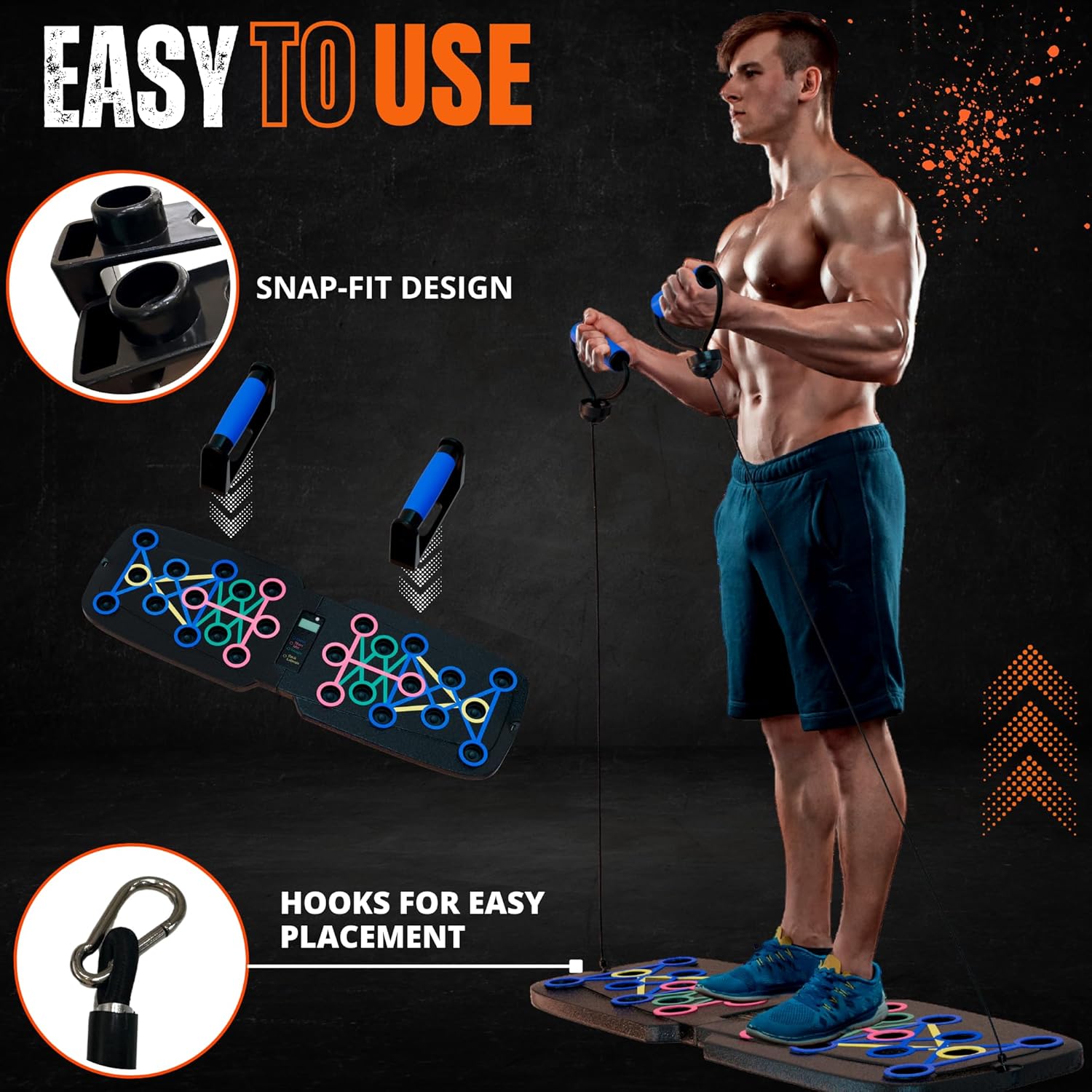 Clikshop Push Up Board – Foldable Push Up Bar System with Resistance Bands | Perfect Pushups for Men | Portable Pushup Board & Calisthenics Equipment for Strength Training at Home or Gym