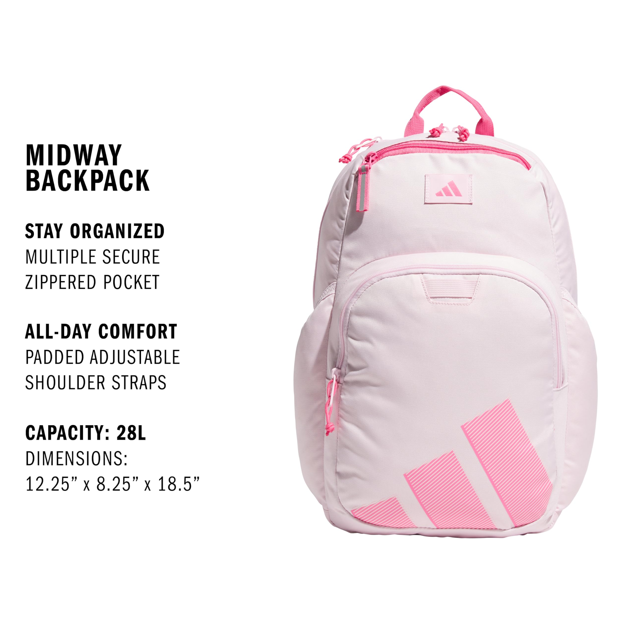 adidas Unisex dziecięcy plecak Midway (28L) trwały student sportowy siłownia laptop książka torba dla chłopców/dziewcząt plecak torba, Przezroczysty różowy/różowy Fusion, One Size, Casual