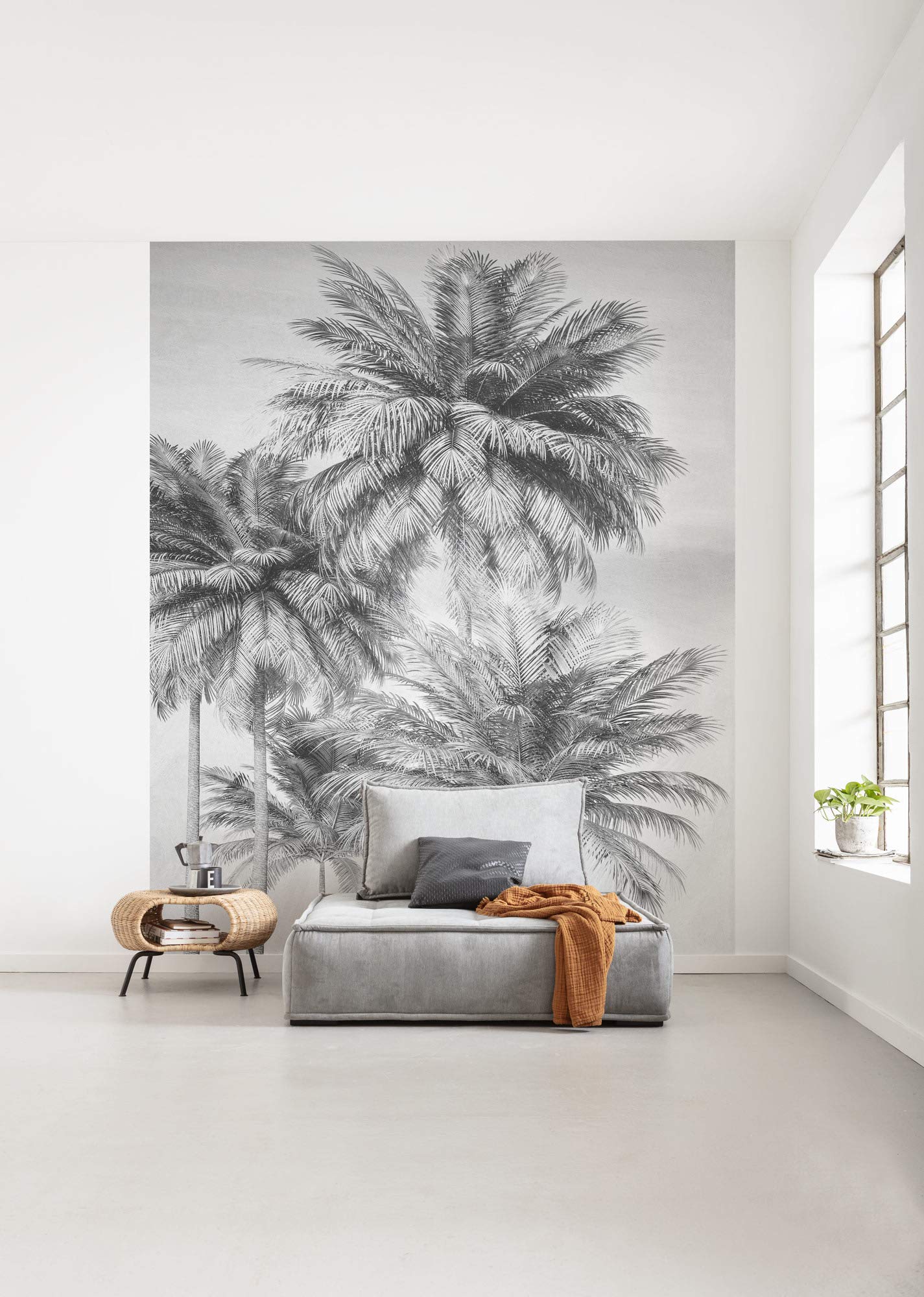 Komar Overcast Palm Wall Mural, Black, White