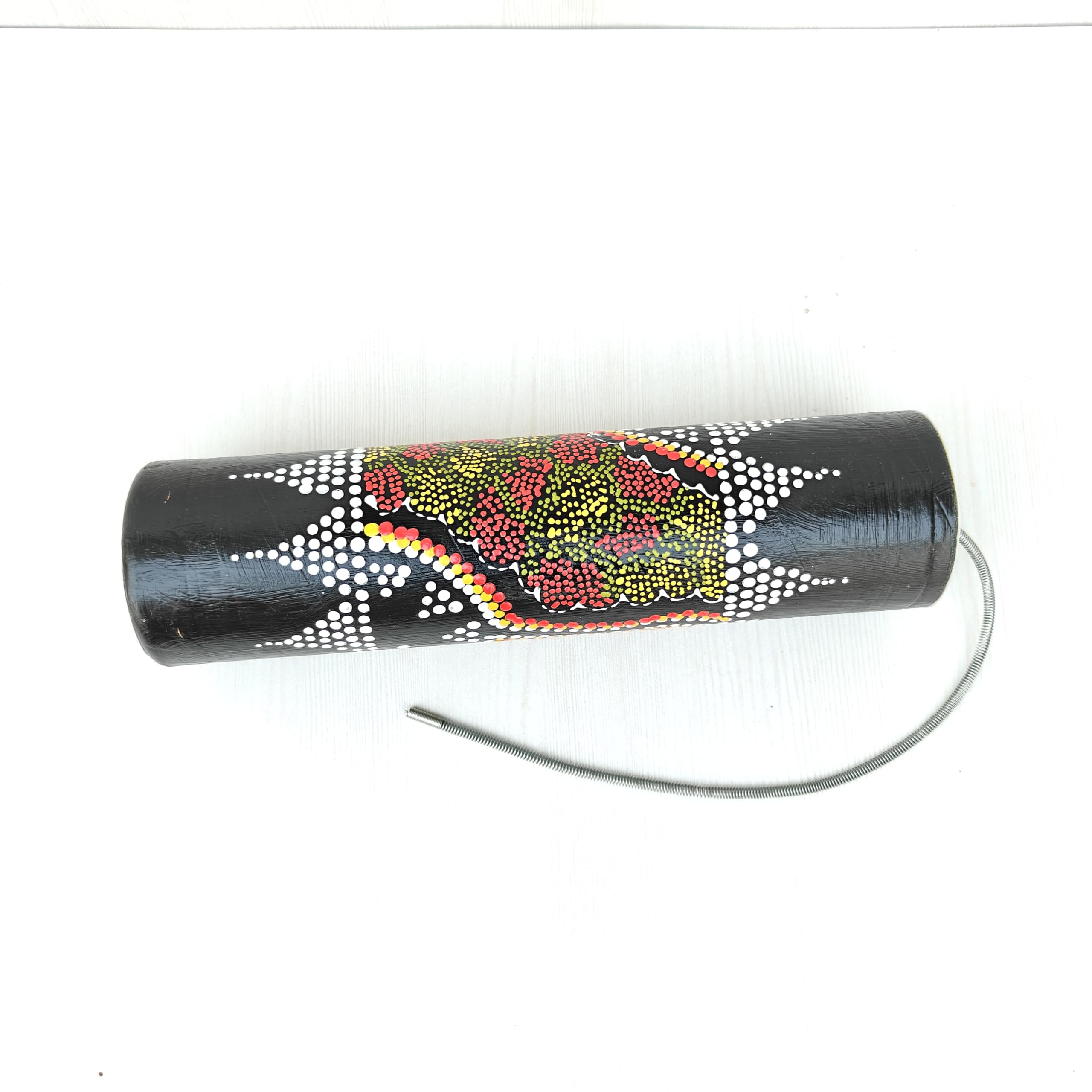 Thunder Drum Bamboo Spring Percussion Hand-Painted Tribal Dot Art | Natural bamboo, metal spring, tribal dot art, meditation tool, educational percussion, handcrafted, eco-friendly, decorative-image-36