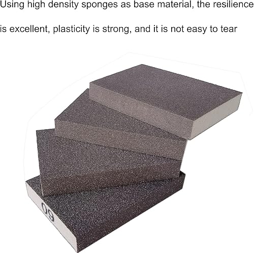 Miniatura 4 de Paquete de 12 esponjas de lijado – Grano 60, 80, 120, 220, bloque de lijado lavable y reutilizable, esponjas de lijadora para paneles de yeso,