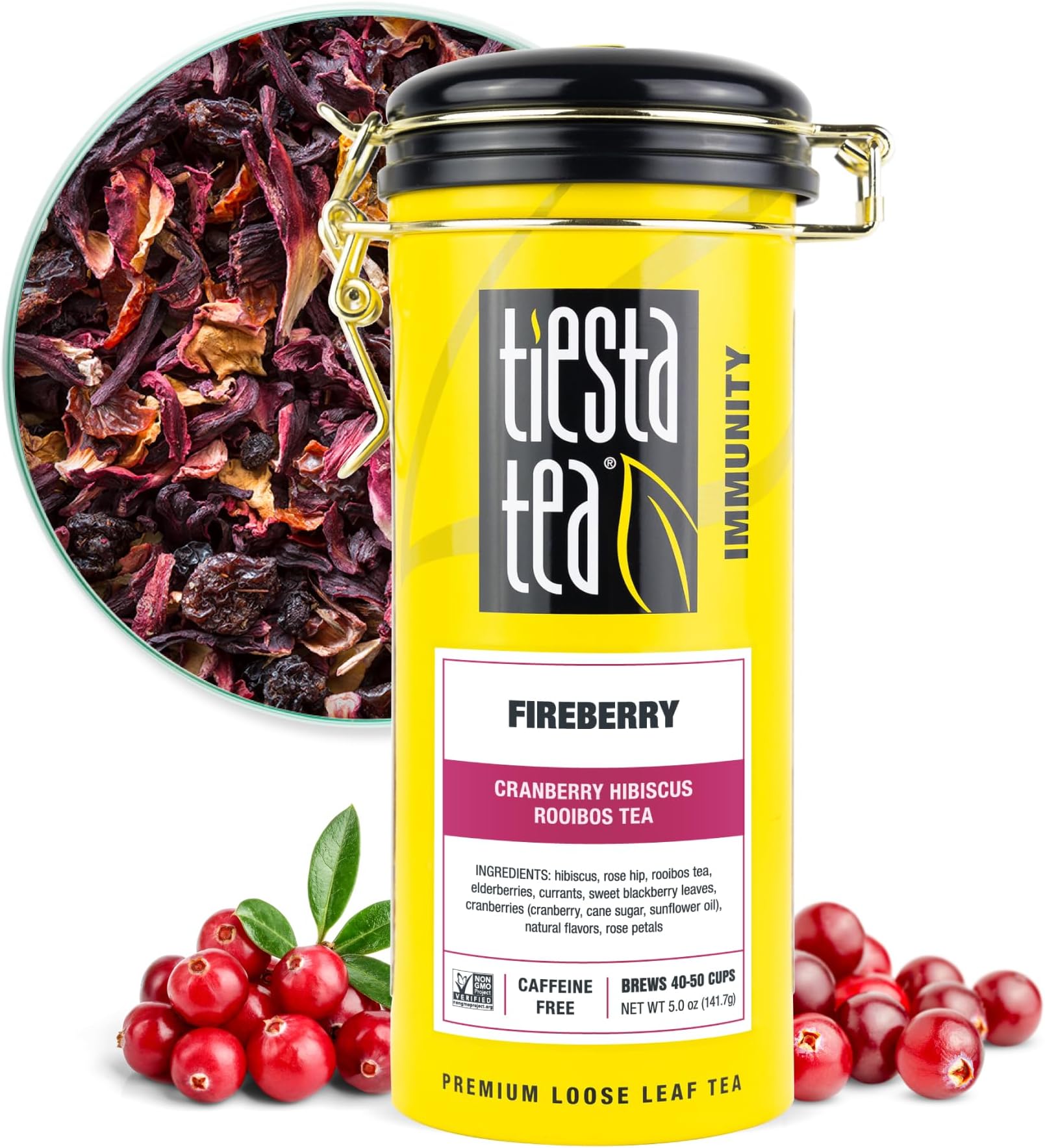 Tiesta Tea - Cranberry Hibiscus Rooibos Tea, Fireberry | Loose Leaf | Herbal Blend with Hibiscus, Cranberry, Currants, Rooibos | Brew Hot or Iced | 50 Cups in Resealable Pouch | 5 Ounce