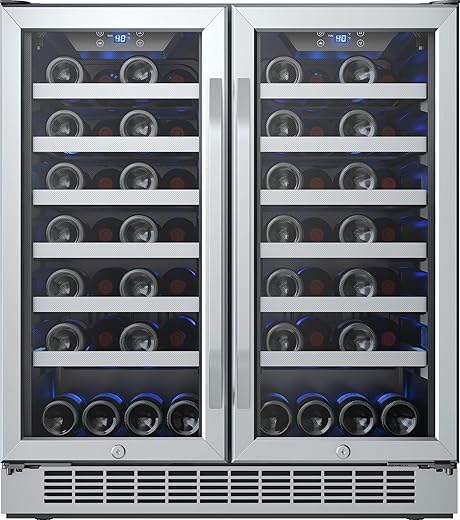 EdgeStar CWR5631FD 30-Inch 56 Bottle Built-In Dual Zone French Door Wine Cooler