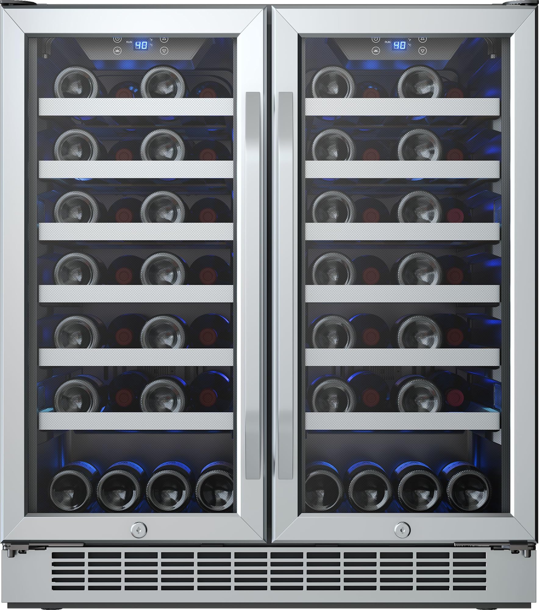 EdgeStar CWR5631FD 30-Inch 56 Bottle Built-In Dual Zone French Door Wine Cooler on Fridge.com