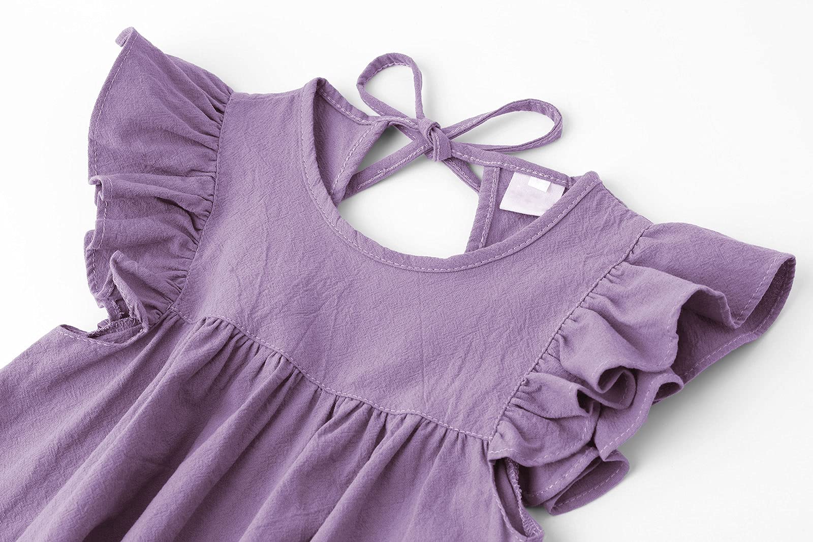 Vestido de lino para niñas pequeñas, con volantes, sin mangas, casual, para fiesta