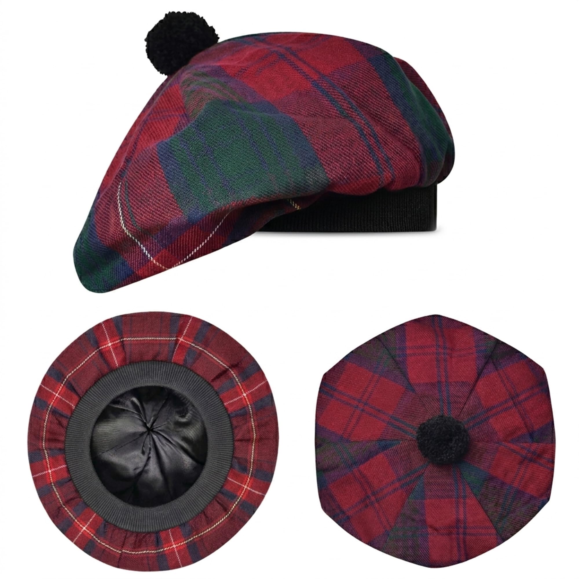 H Highland Redstone Unisex Lindsay Scottish Hat Tam O Shanter Scottish Bonnet Tartan Hat Acrylic Wool With Pompom (Uk, Alpha, One Size, )