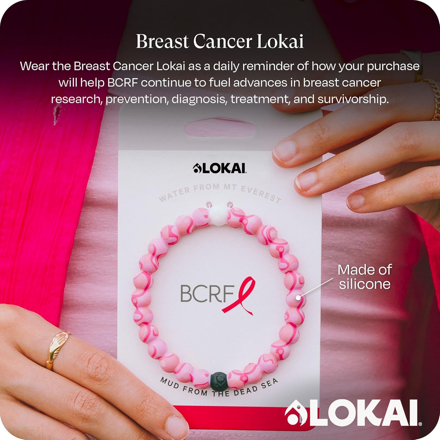 Miniatura 2 de Lokai Silicone Beaded Bracelet for Breast Cancer Awareness - Silicone Jewelry Fashion Bracelet Slides-On for Comfortable Fit - Breast Cancer