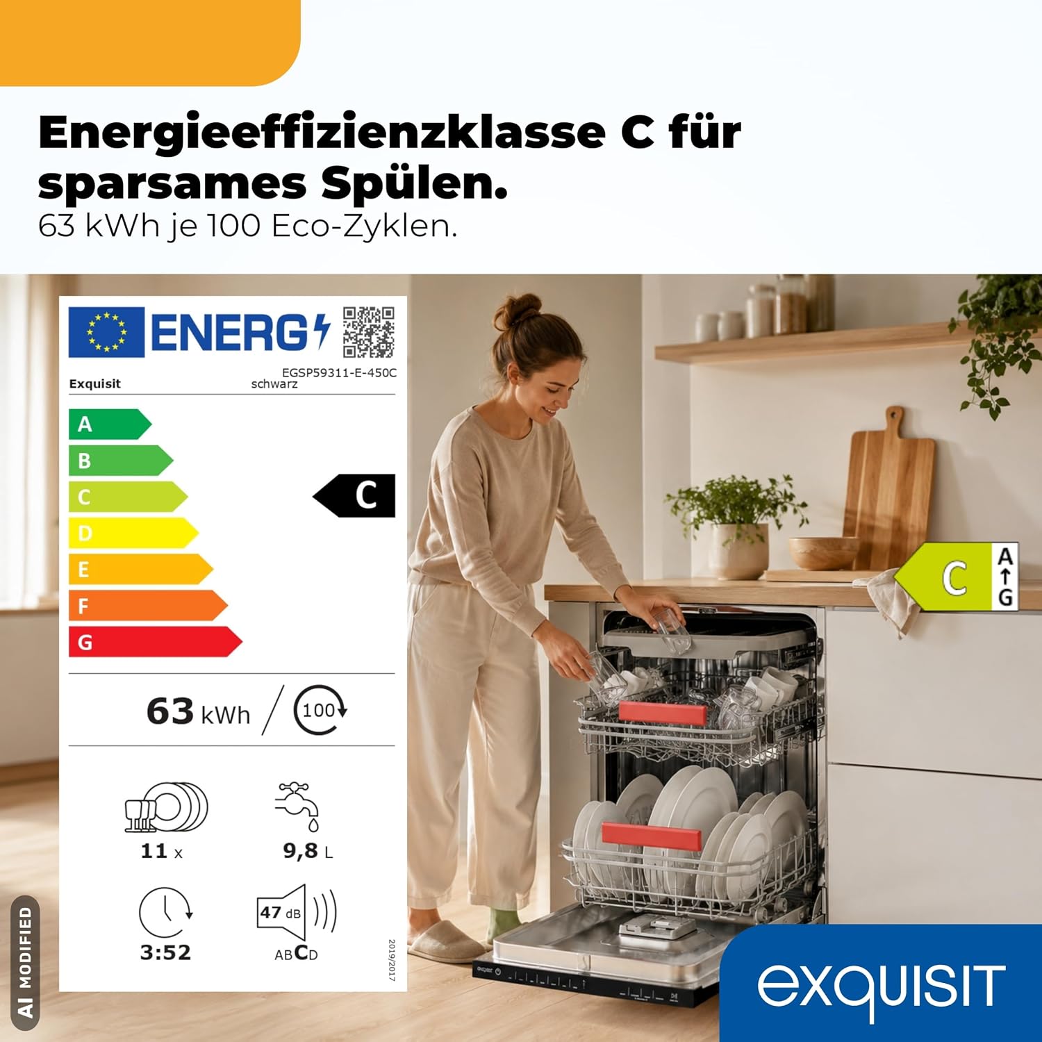 Exquisit Vollintegrierbarer Geschirrspüler 11 Maßgedecke | Energieklasse C | 8 Programme | - Analyse des détails et conception