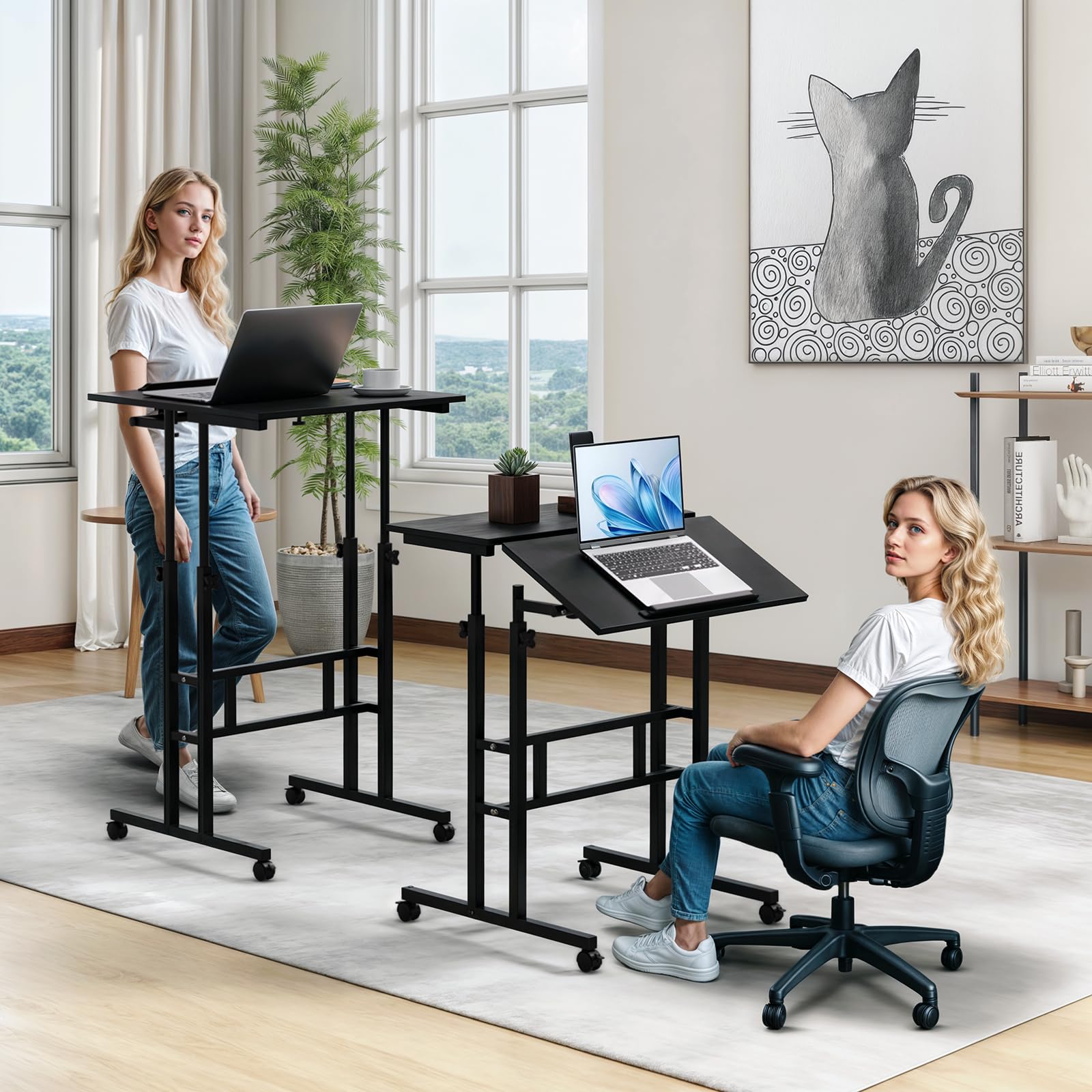 Magshion Standing Desk with Wheels Height Adjustment from 28 to 46 Sit to Stand Up Mobile Computer Desk — view 2