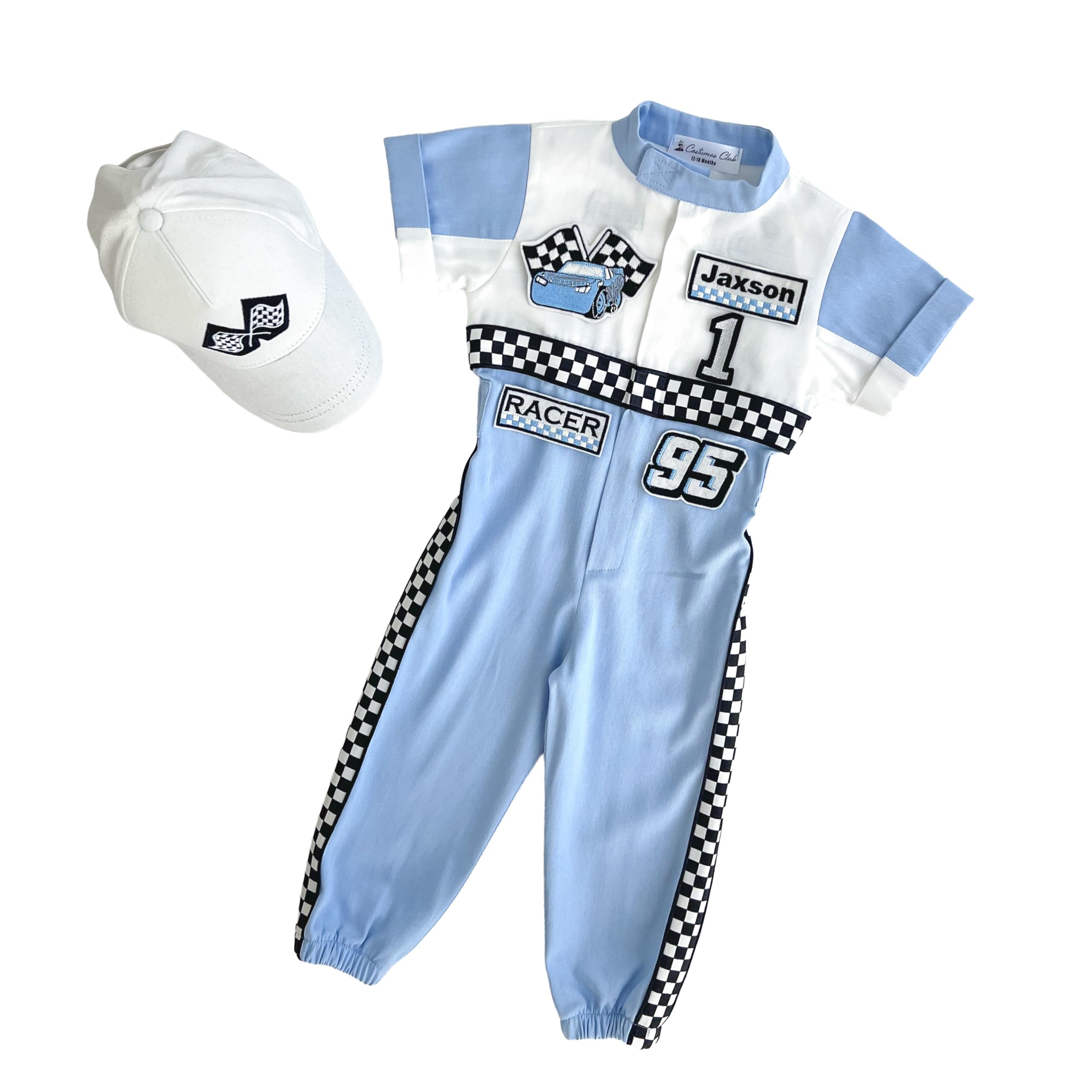 Costumes Club Personalized Handmade Race Car Driver Costume for Toddlers (3T, Baby Blue & White) — image 1
