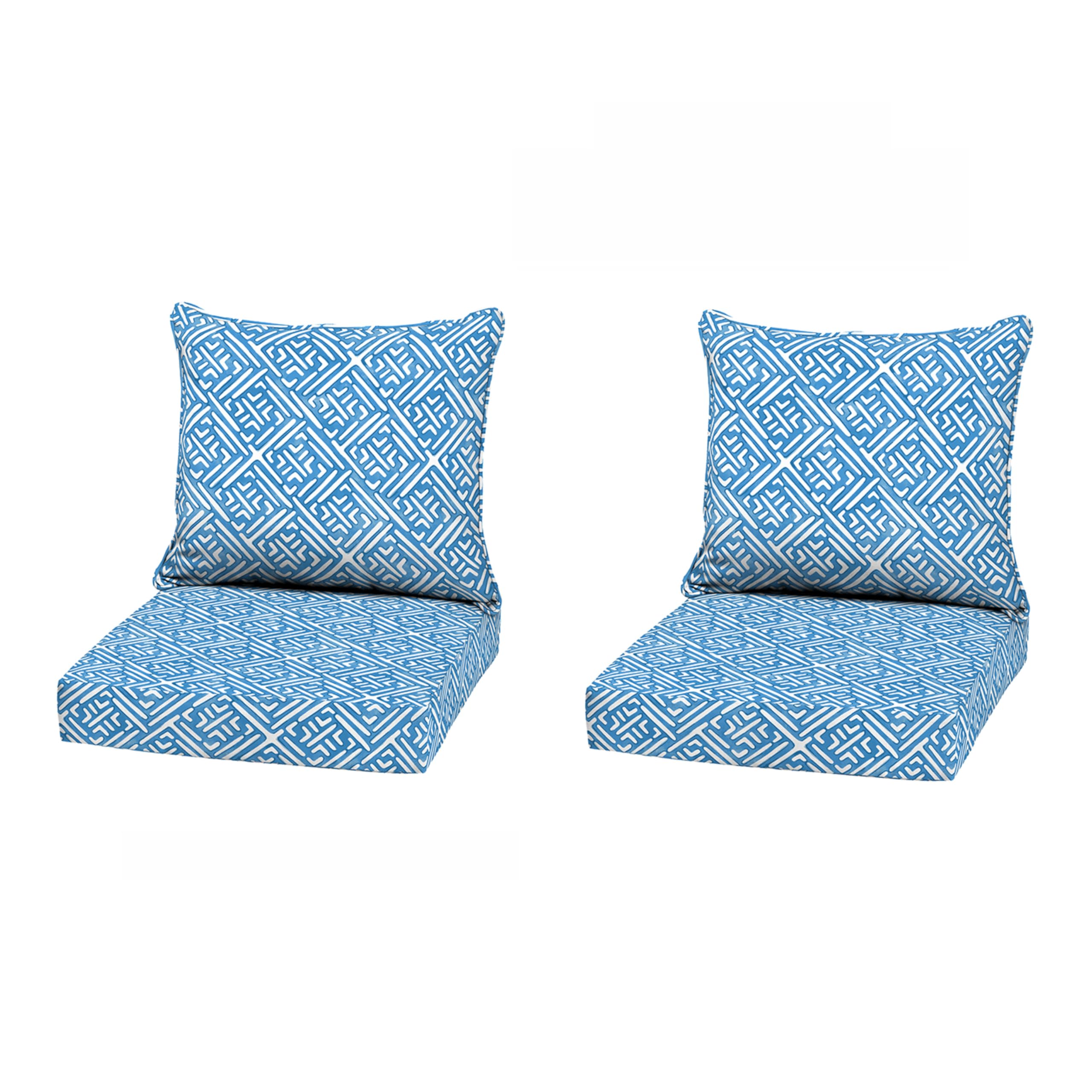 Arden Outdoor Deep Seat Cushion Set (2-Pack), 22 in x 24 in, Weather-Proof, Rain-Proof, Fade Resistant Patio Cushion for Chair, Sofa, and Couch Amalfi Blue Tile