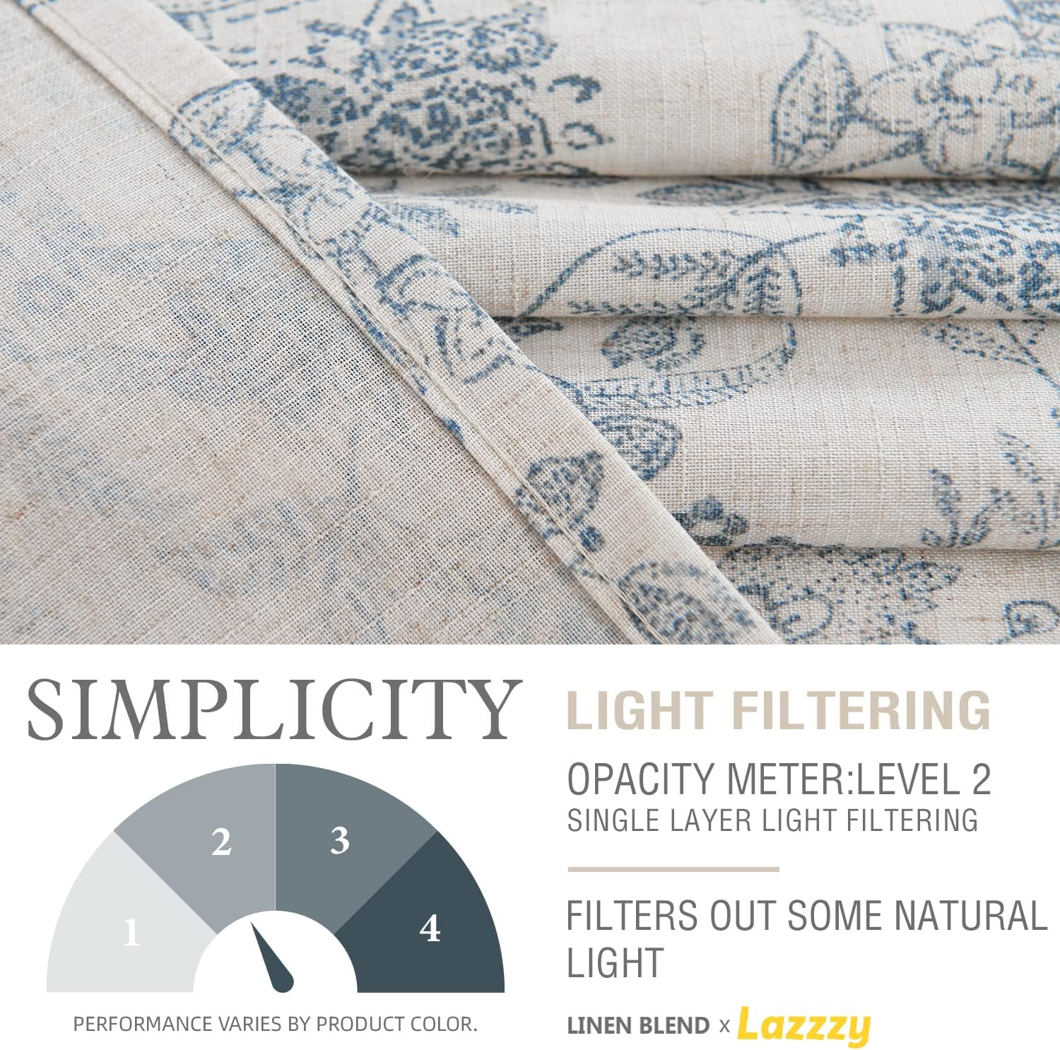 Lazzzy Blue Floral Tie Up Valance Curtain Linen Farmhouse Valance for Kitchen Living Room Bedroom Country Valances Window Treatments Small Cafe Curtian 18 Inch Rod Pocket 1 Panel, Blue on Beige