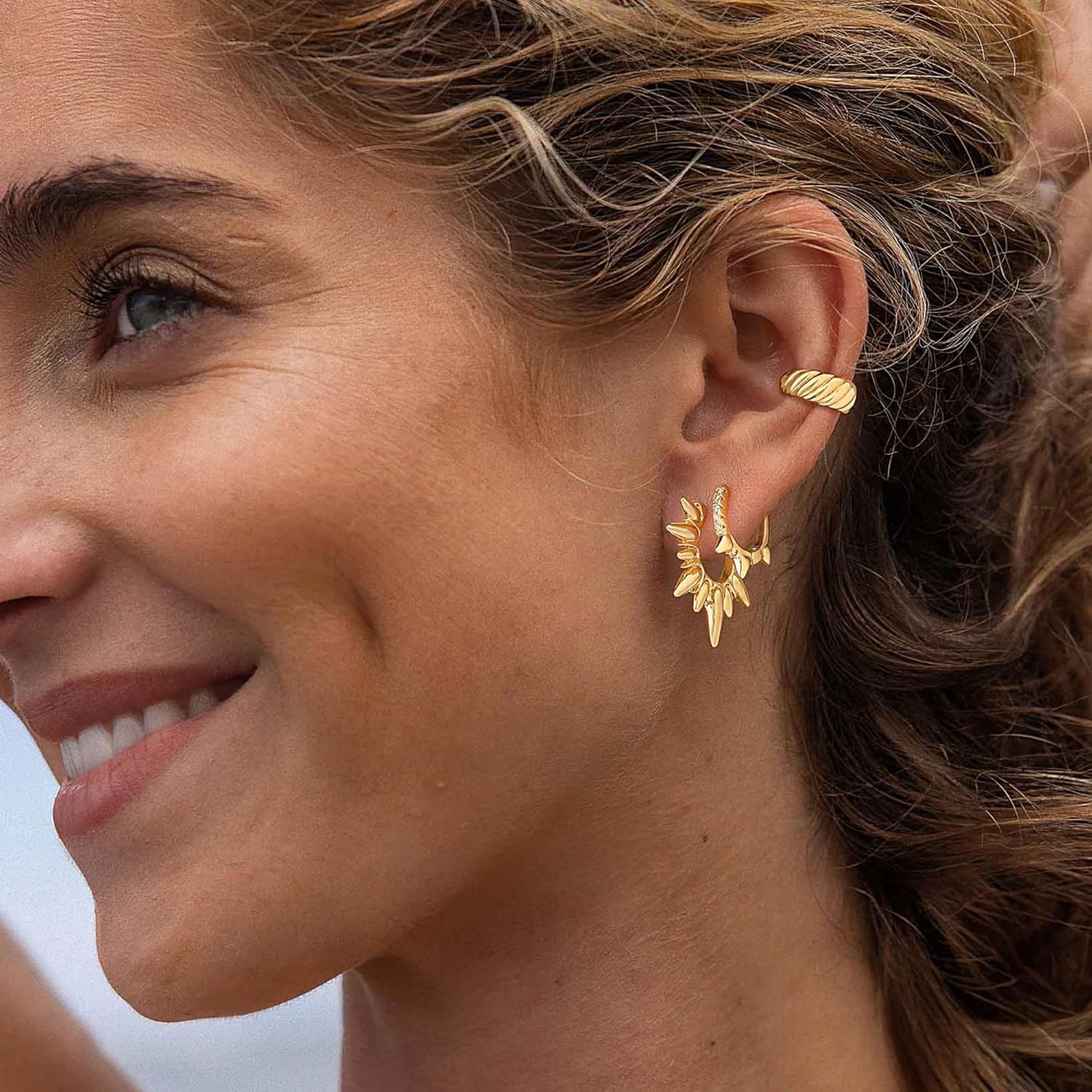 FETTERO Women Spike Earrings Gold Huggie Hoops 14K Gold Plated Small Hoop Earrings for Women Boho Simple Delicate Gold Earrings Handmade Hypoallergenic Earrings Jewelry Gift - Image 4