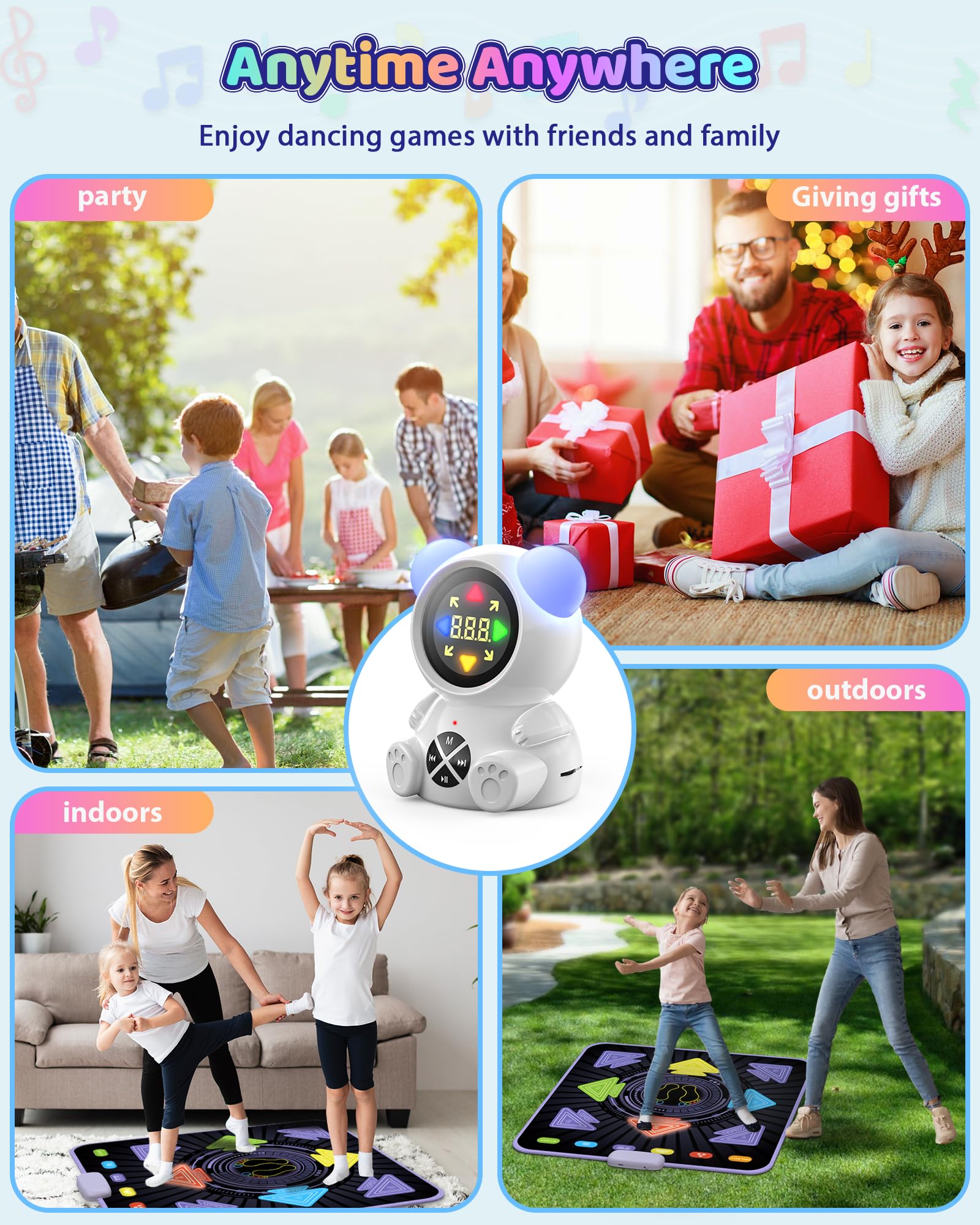 Tappetino da Ballo Ricaricabile per Bambini - Tappetino Luminoso per sfide di Ballo con Lettore Musicale Portatile Bluetooth Connect e 5 modalità, Regalo per Ragazze di 3-12 Anni, Ragazzi