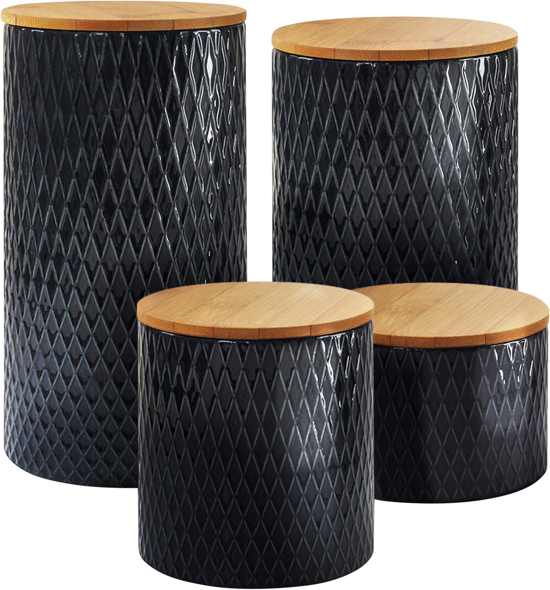 Diamond Embossed Canister Set 4-Piece Ceramic Jars Chic Design With Lids for Cookies, Candy, Coffee, Flour, Sugar, Rice, Pasta, Cereal & More Navy