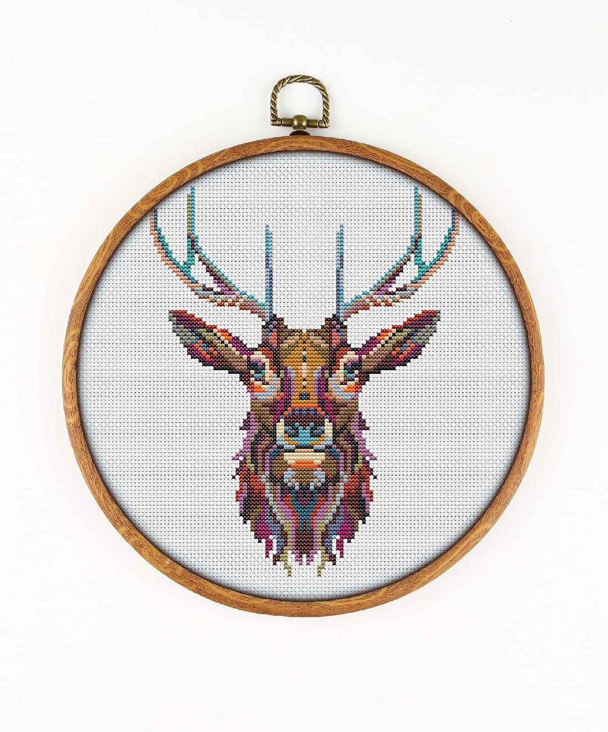 Mandala Deer K240 Counted Cross Stitch KIT#3. Threads, Needles, Fabric, Embroidery Hoop and Printed Color Pattern Inside. Embroidery Pattern
