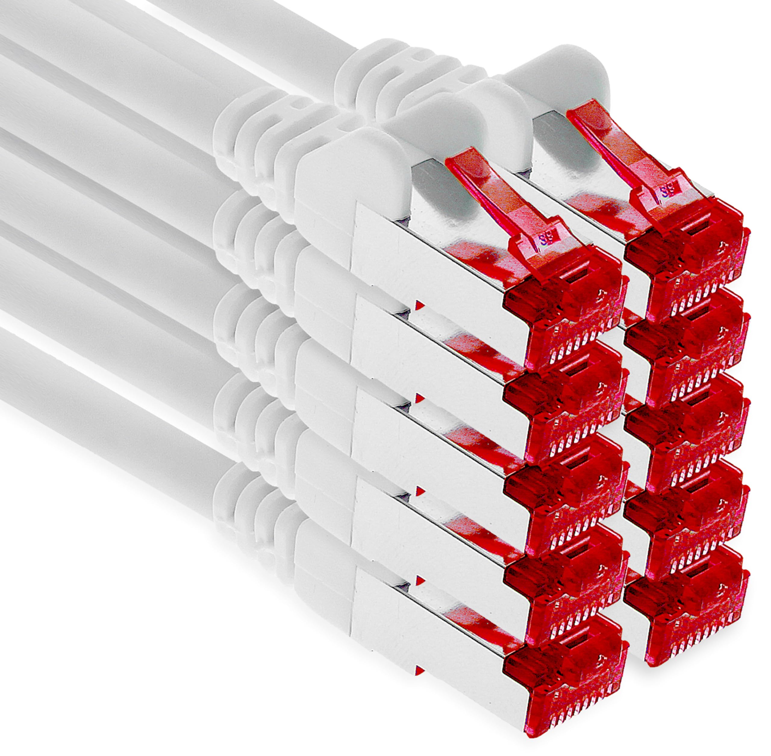 1aTTack.de - 10x 10m CAT6 Patchkabel S/FTP PIMF Schirmung CAT.6 RJ45 Netzwerkkabel Ethernetkabel DSL LAN Router Switch Modem Patchfeld - weiß - 10 Stück