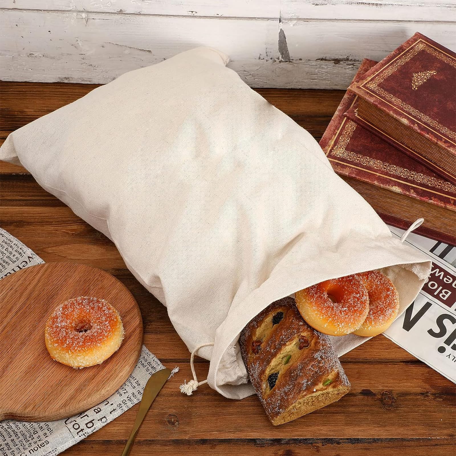 4 Sacchetti Pane In Lino - 40x30cm, Con Coulisse, Per Conservare Pane Fresco - Foto 9